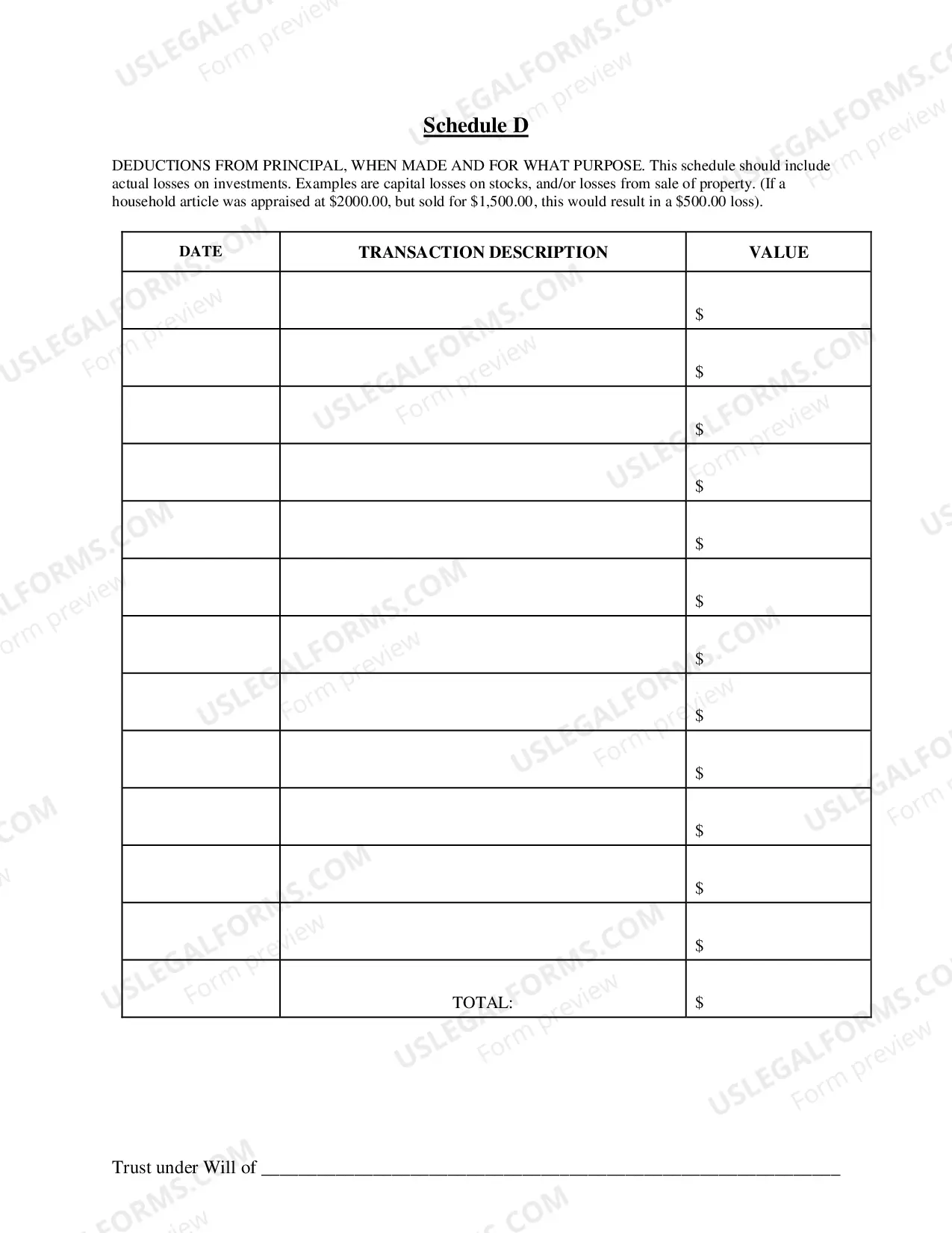 Preview Accounting Packet for Trusts under Wills
