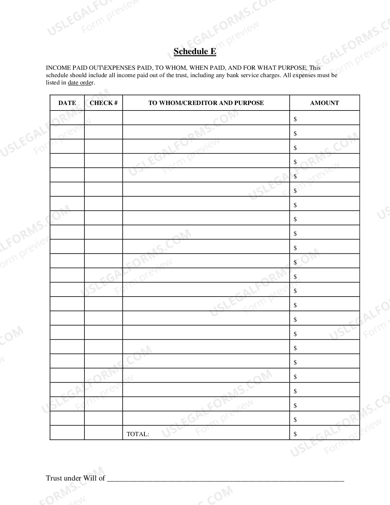 Preview Accounting Packet for Trusts under Wills