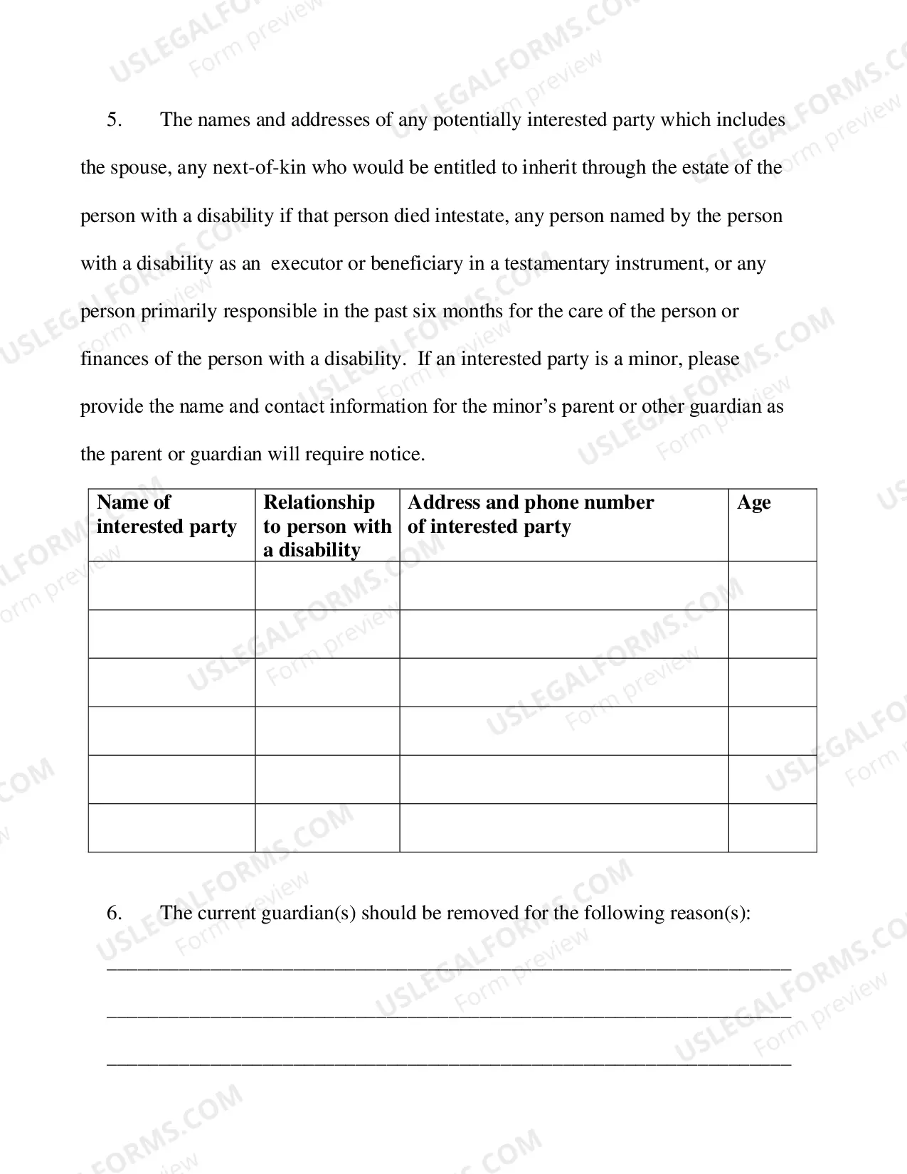 Preview Petition to Remove Guardian and Appoint Successor Guardian