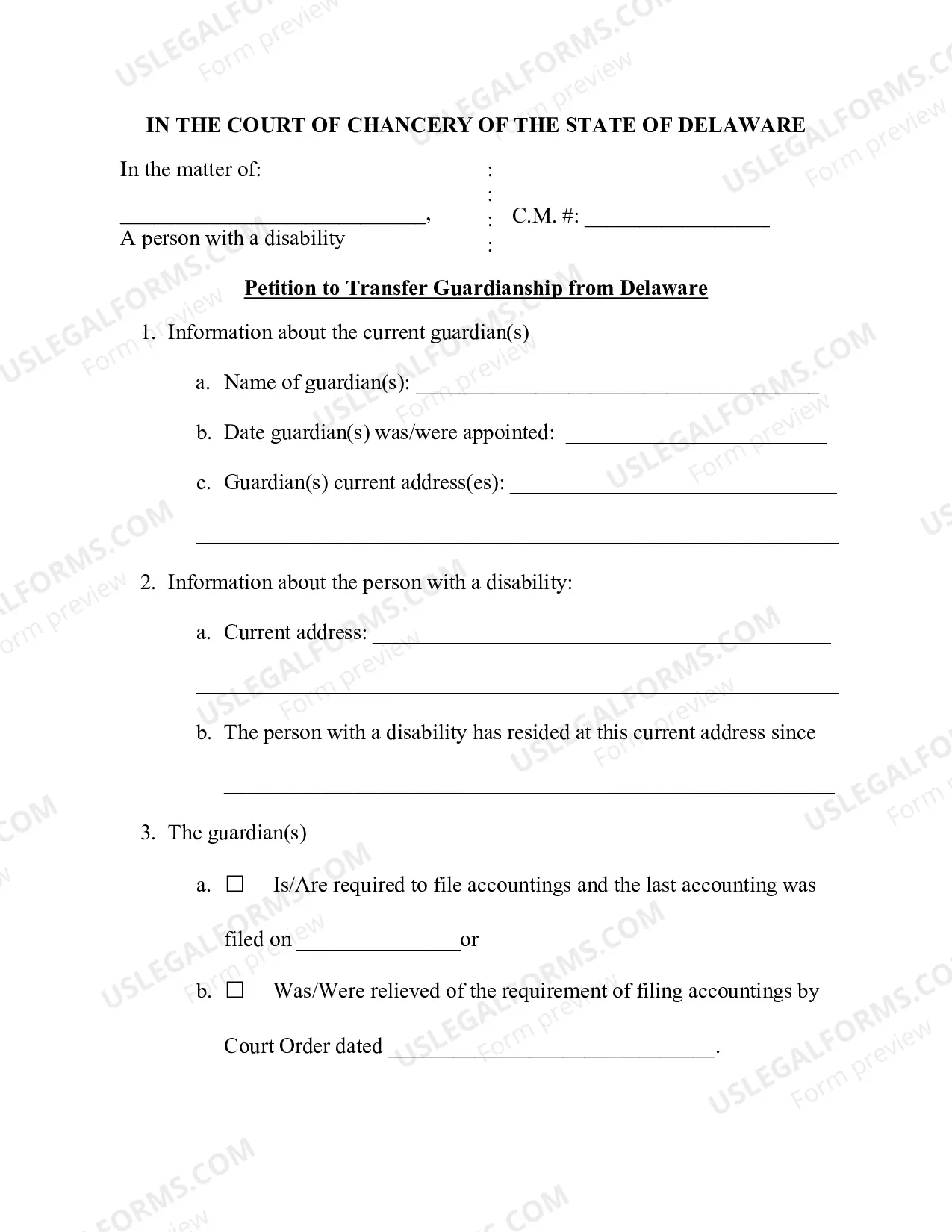 Preview Petition to Transfer Guardianship from the State of Delaware