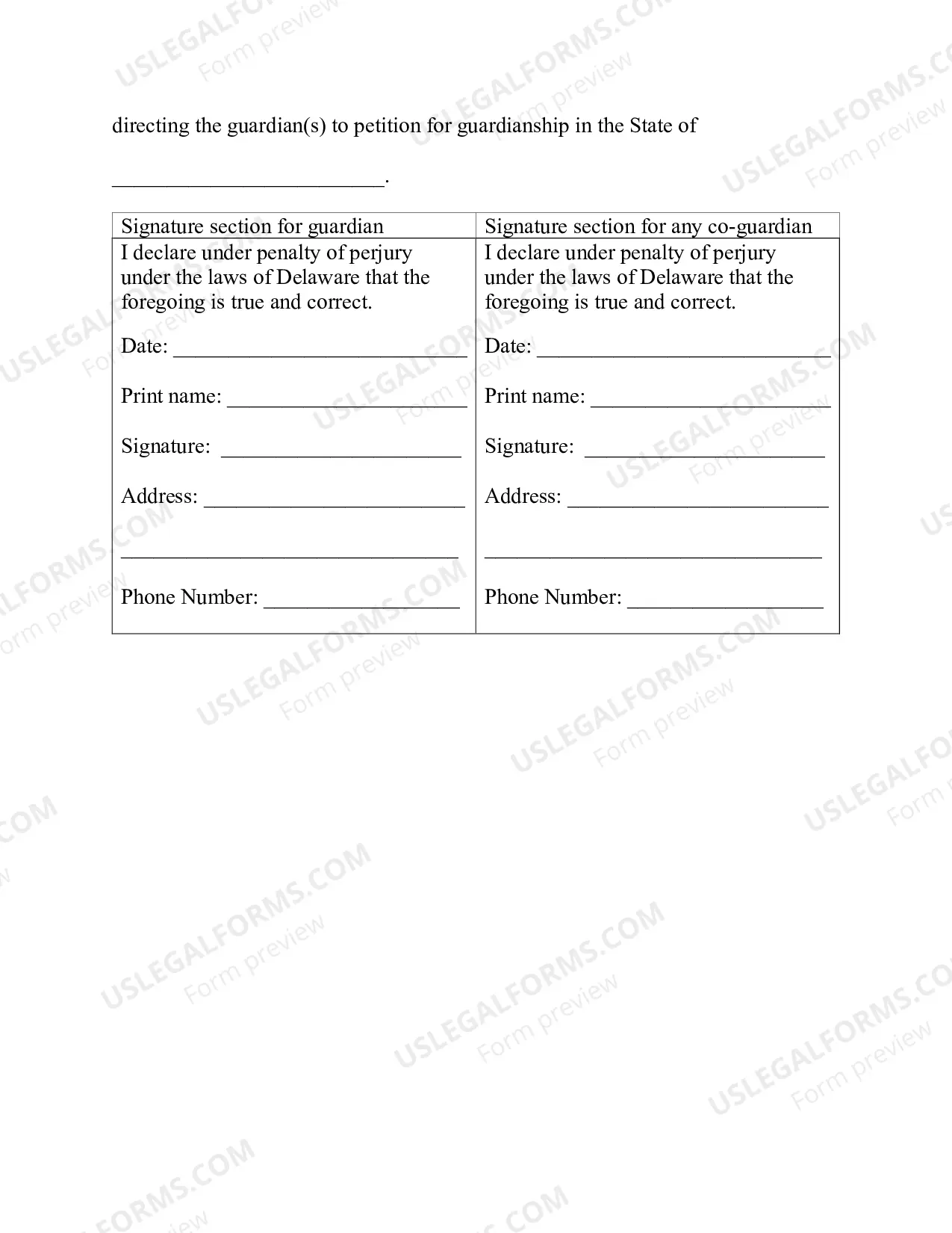 Preview Petition to Transfer Guardianship from the State of Delaware