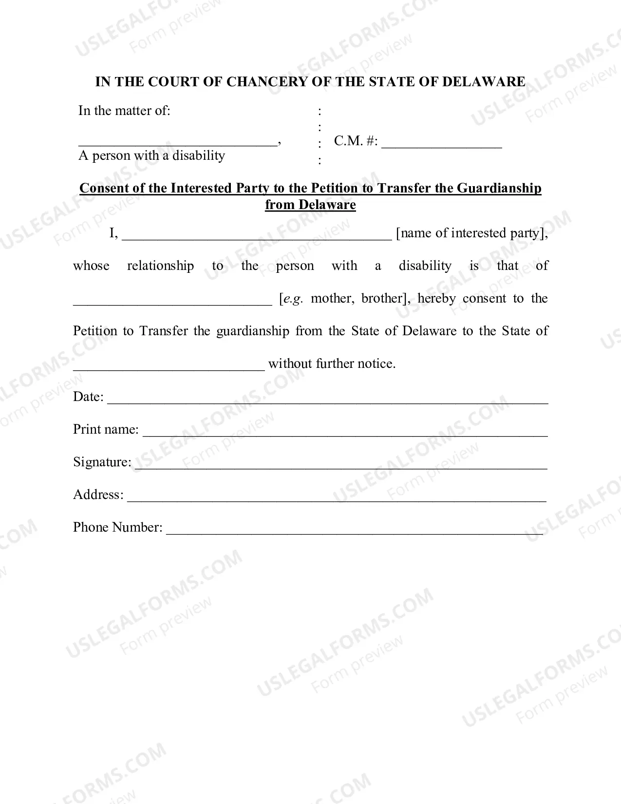 Preview Petition to Transfer Guardianship from the State of Delaware