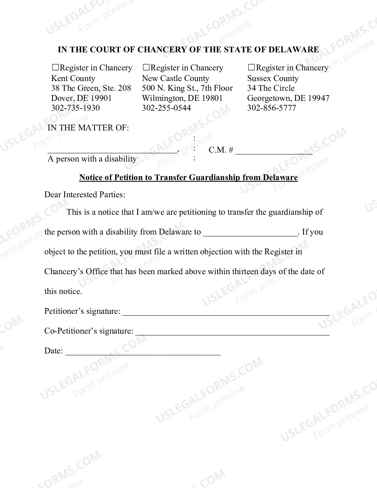 Preview Petition to Transfer Guardianship from the State of Delaware