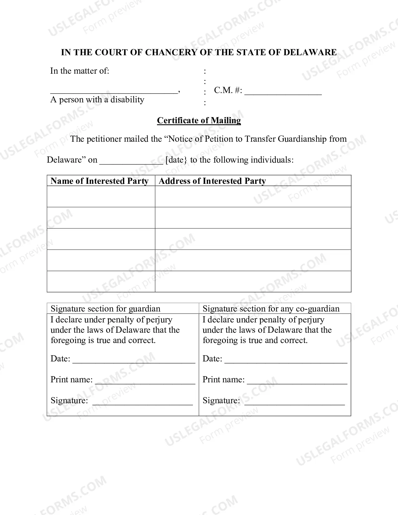 Preview Petition to Transfer Guardianship from the State of Delaware