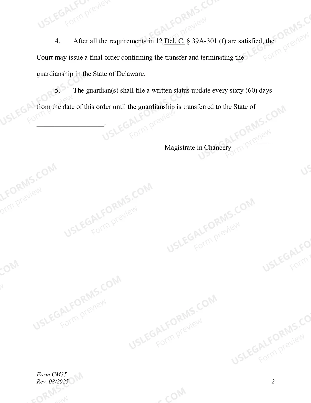 Preview Provisional Order to Transfer Guardianship from the State of Delaware