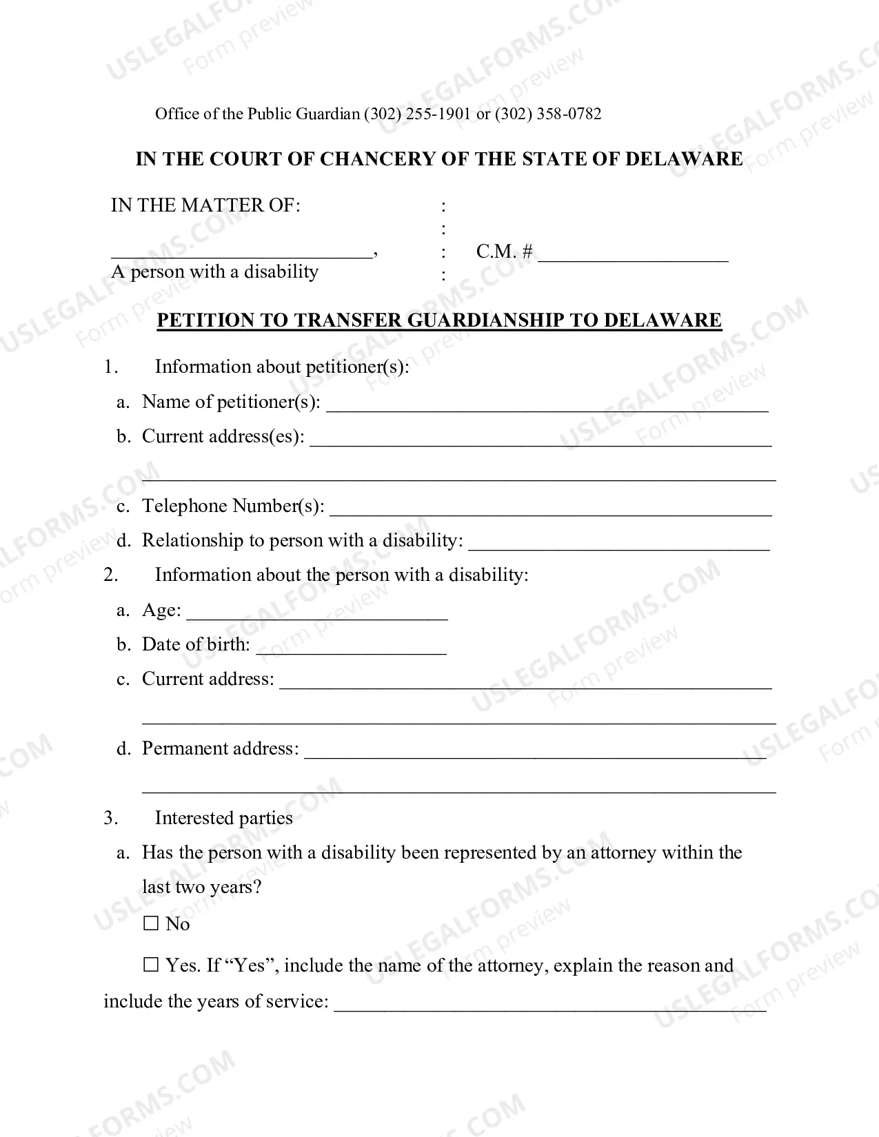 Preview Petition to Transfer Guardianship to the State of Delaware
