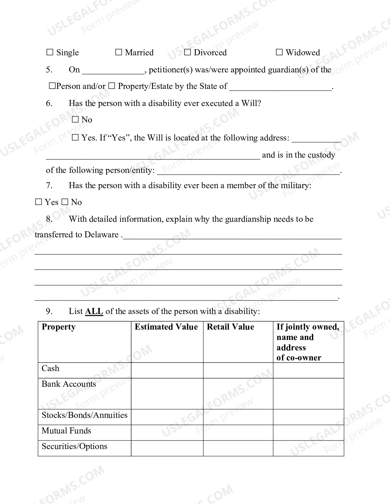 Preview Petition to Transfer Guardianship to the State of Delaware