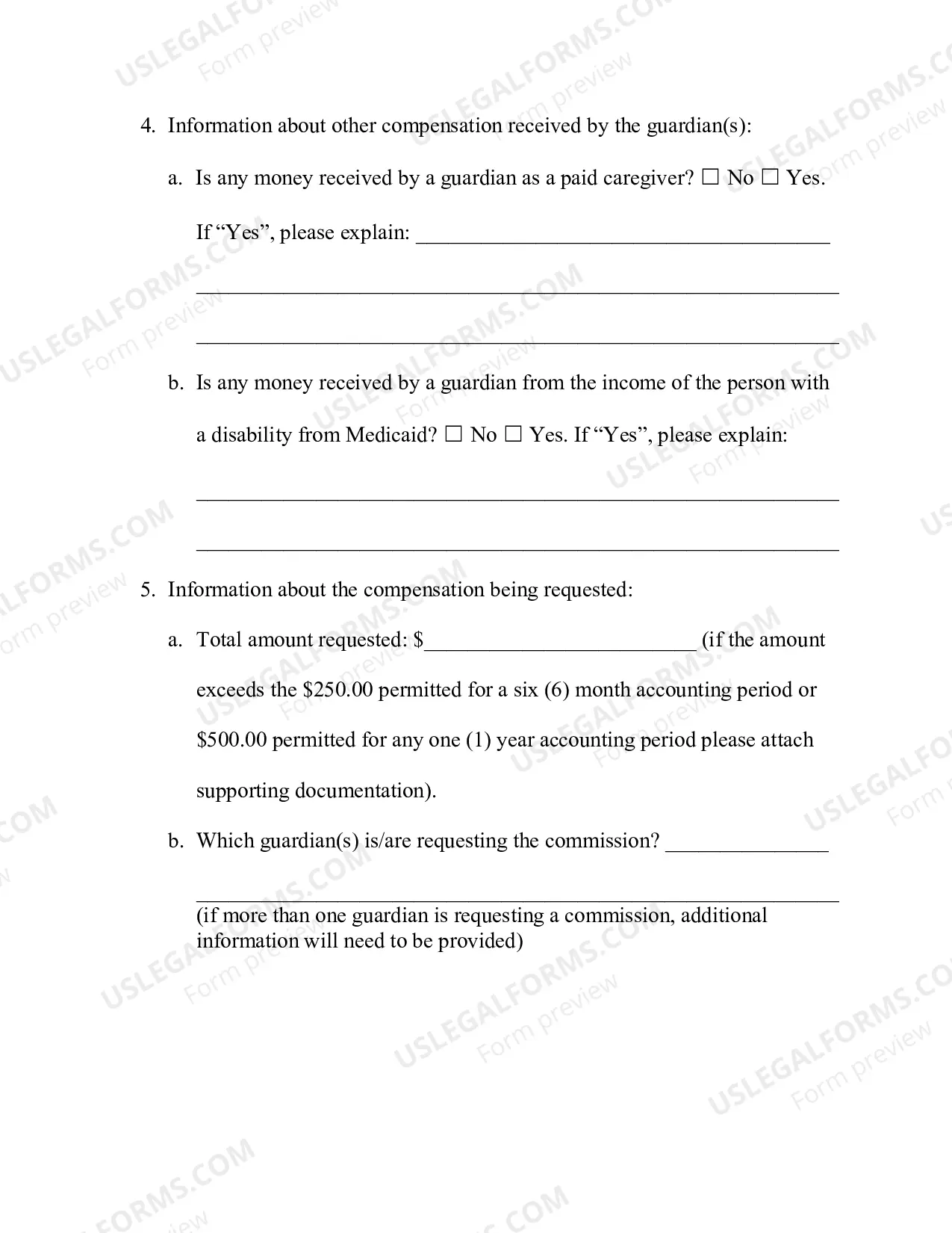Preview Petition to Expend for Guardian's Compensation - Adult Guardianship Only