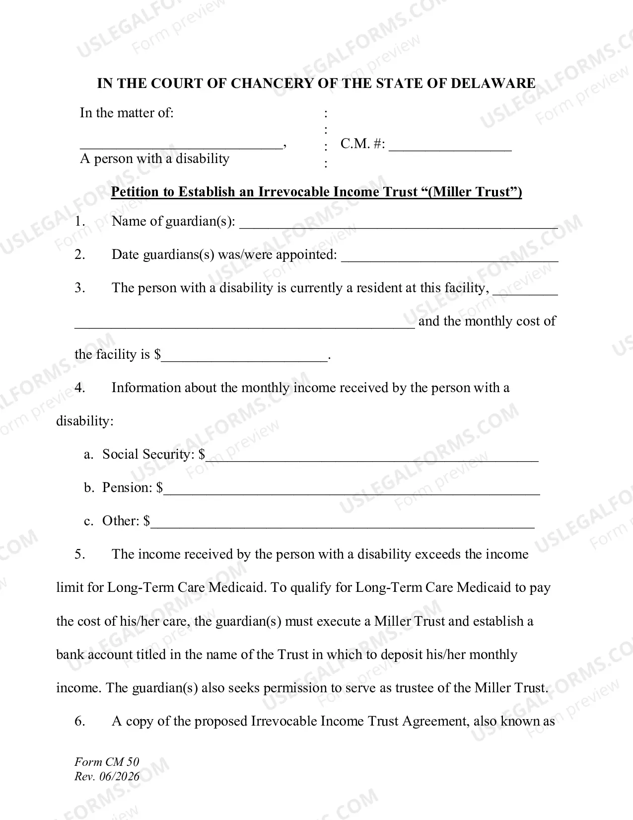 Preview Petition to Establish a Miller Trust