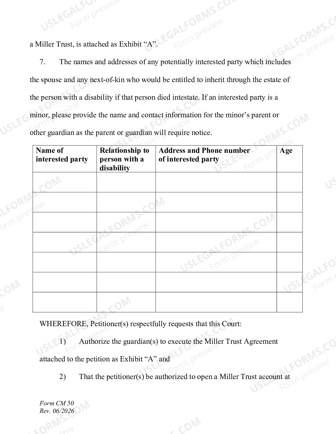 Preview Petition to Establish a Miller Trust