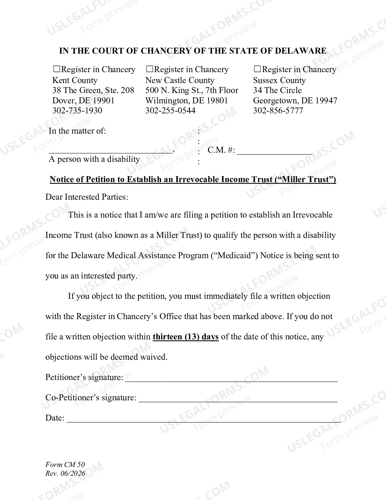 Preview Petition to Establish a Miller Trust