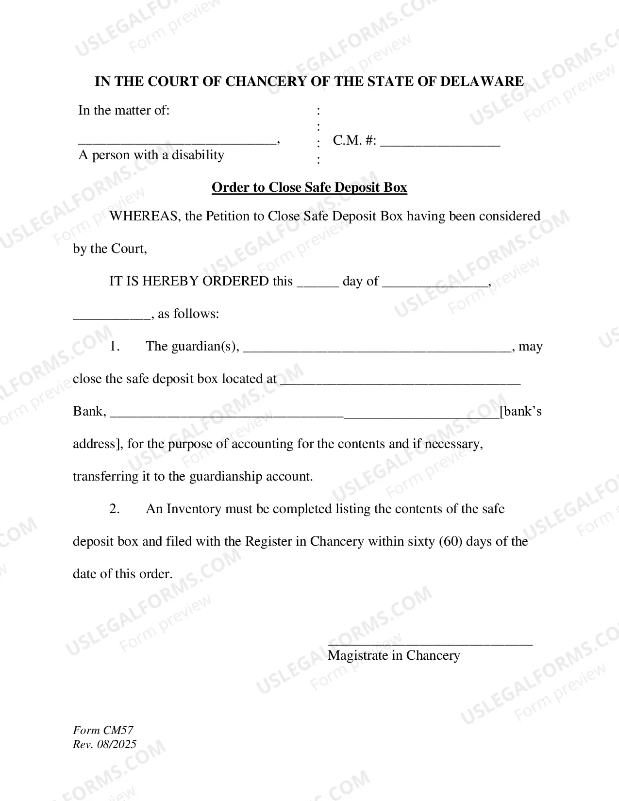 Preview Order to Close Safe Deposit Box