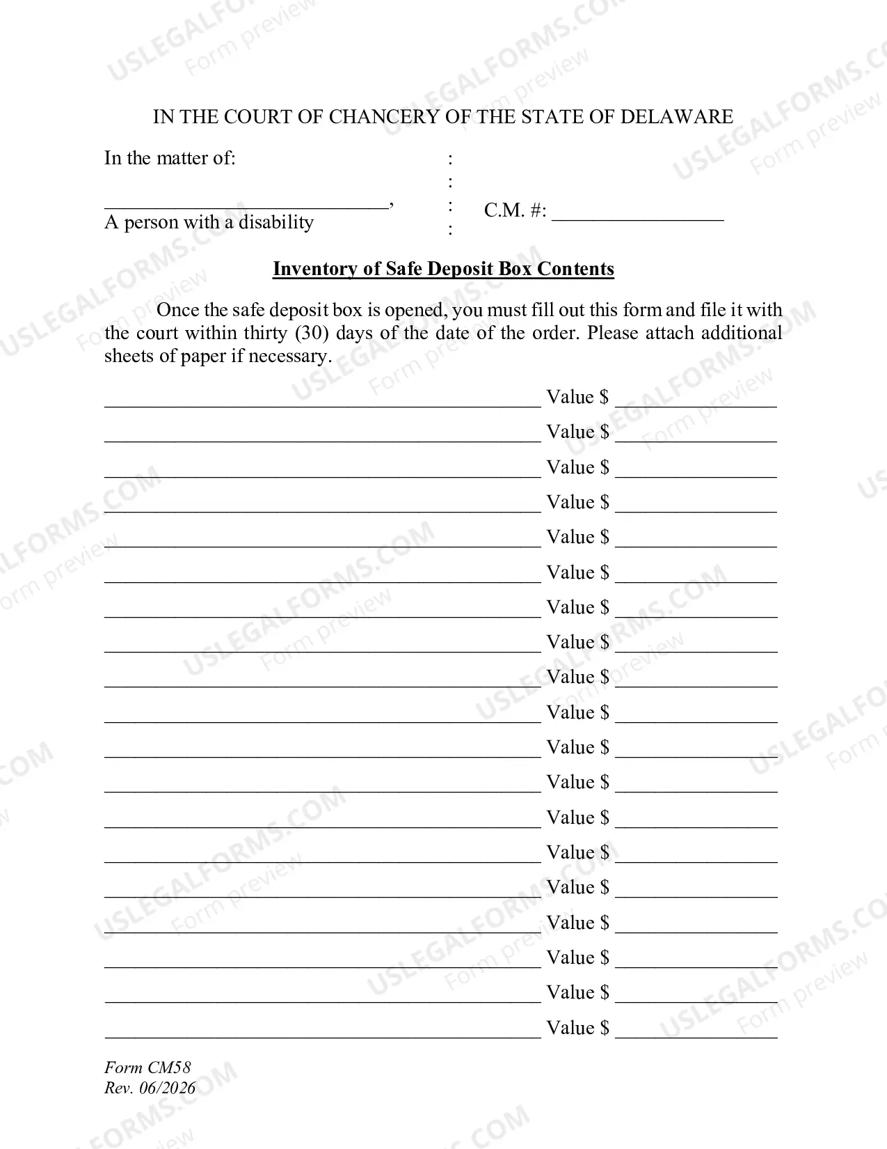 Preview Inventory of Safe Deposit Box Contents