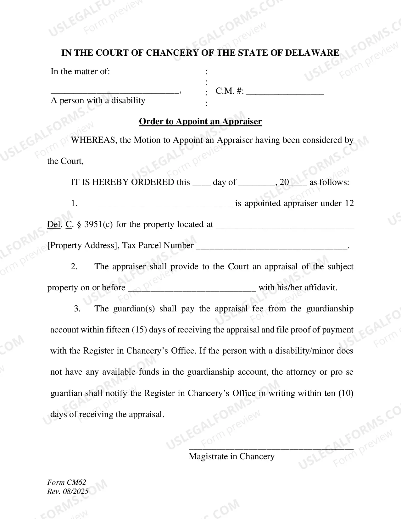 Preview Order to Appoint Appraiser