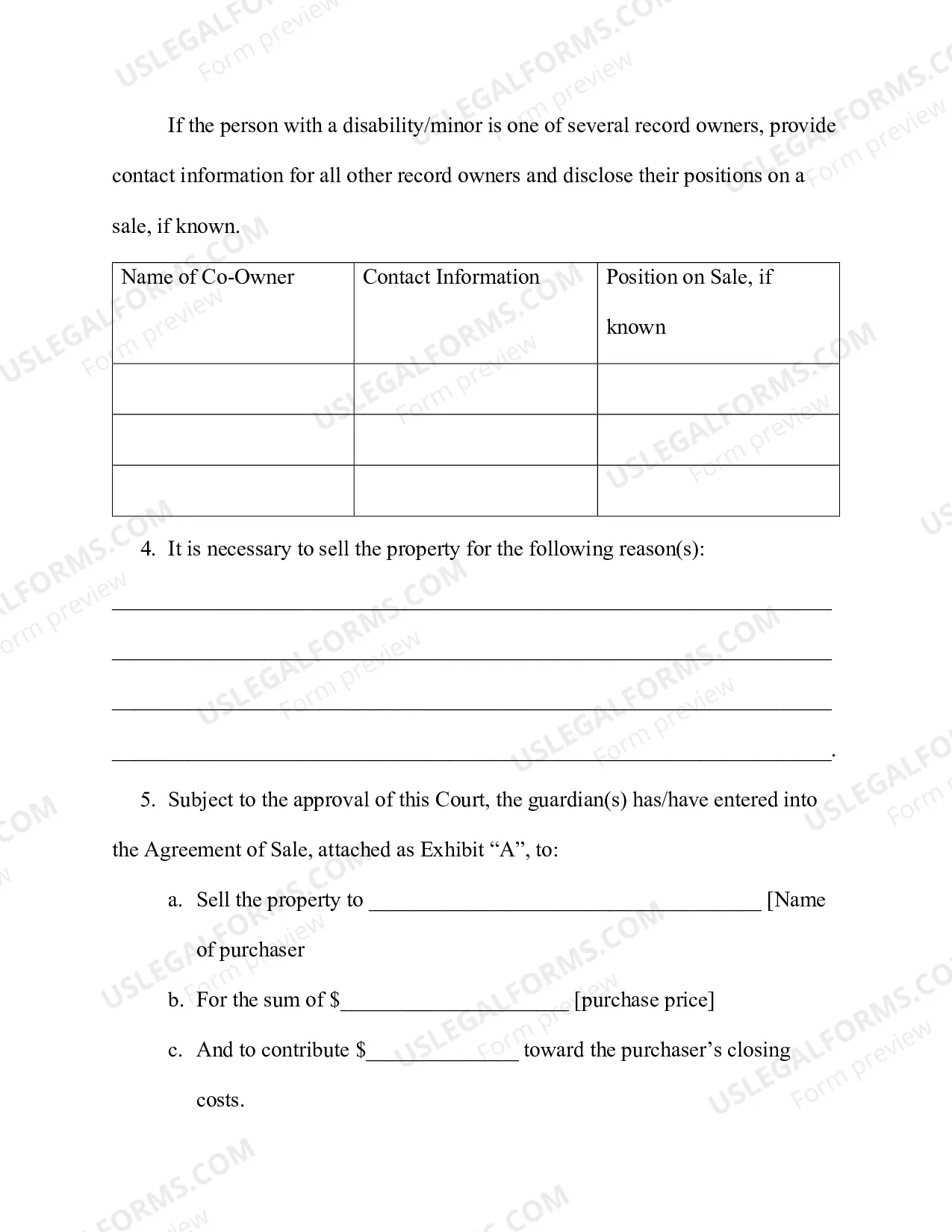 Preview Petition to Sell Real Estate