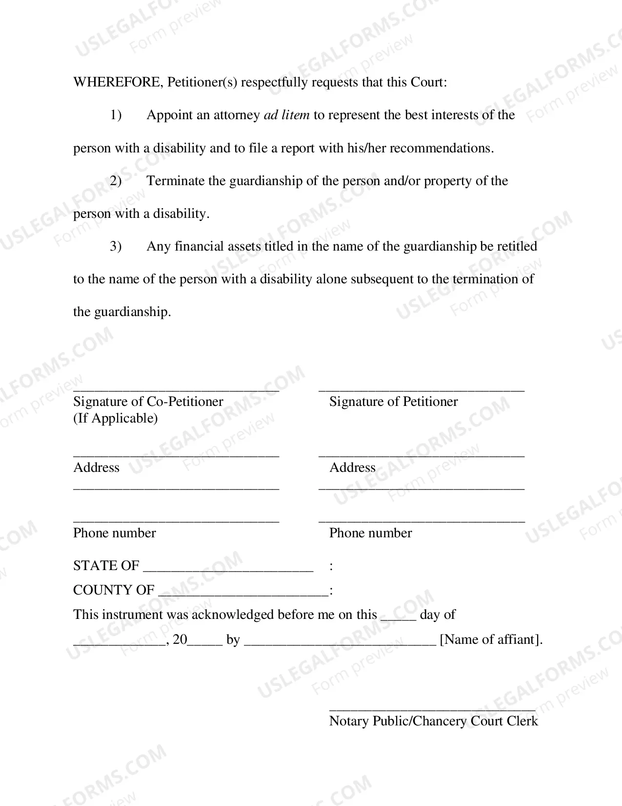 Preview Petition to Terminate Guardianship Due to Recovery