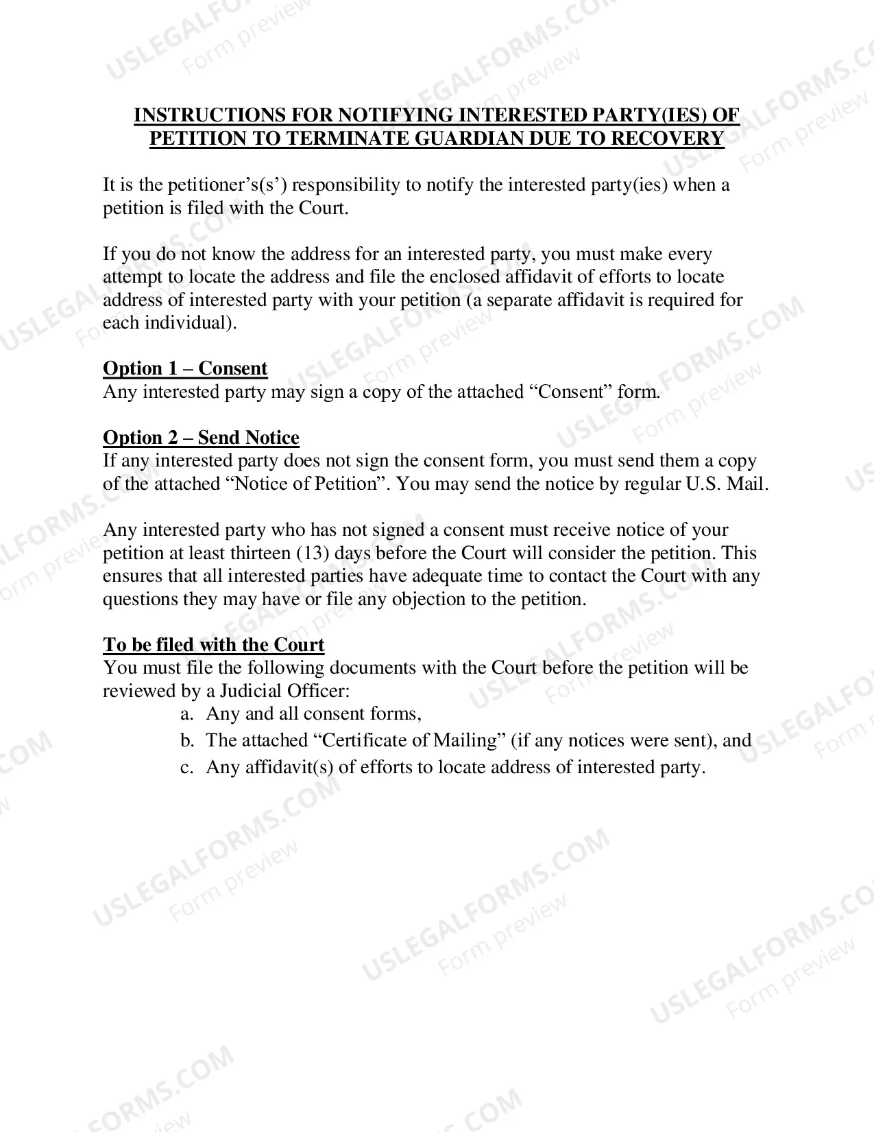 Preview Petition to Terminate Guardianship Due to Recovery