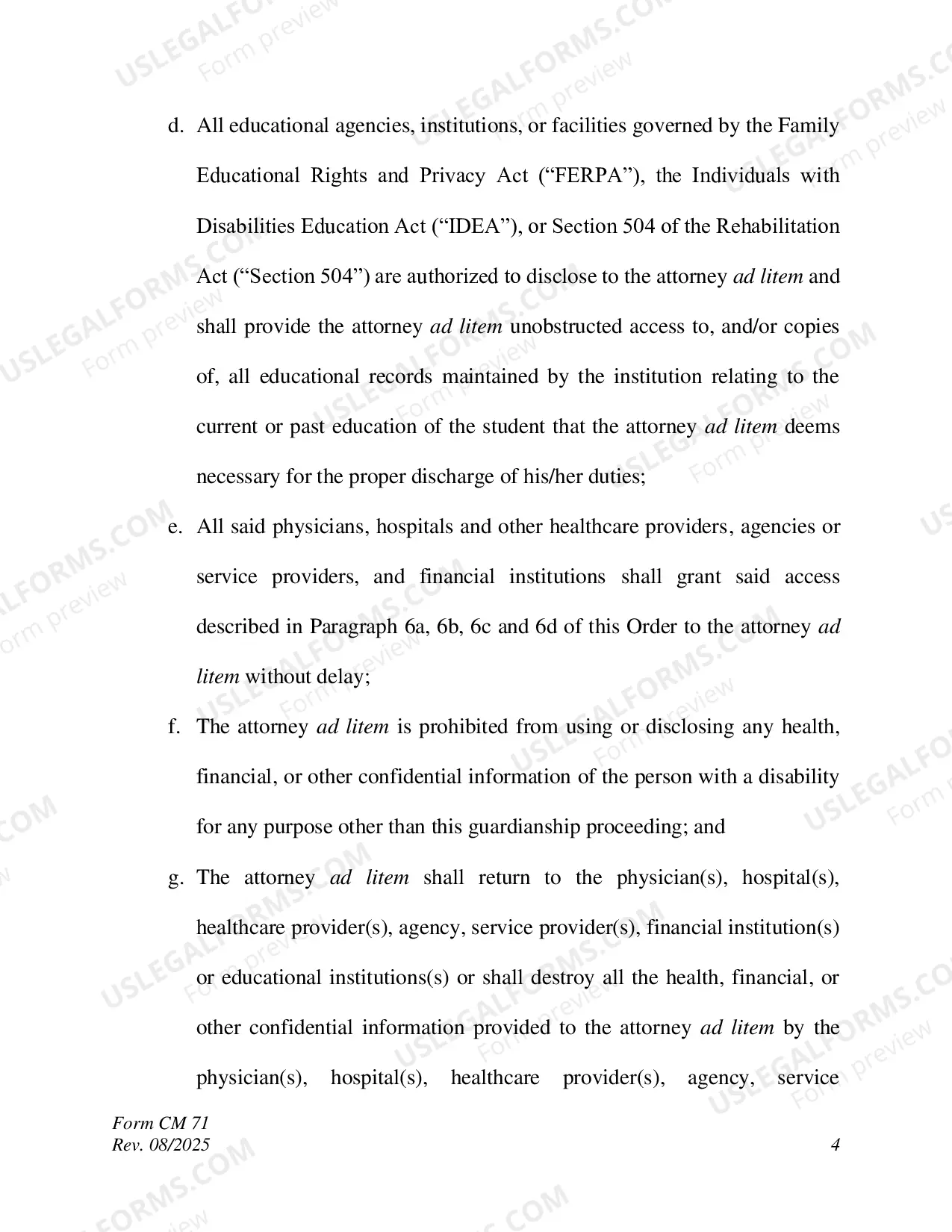 Preview Order to Appoint Attorney Ad Litem for Petition to Terminate Due to Recovery