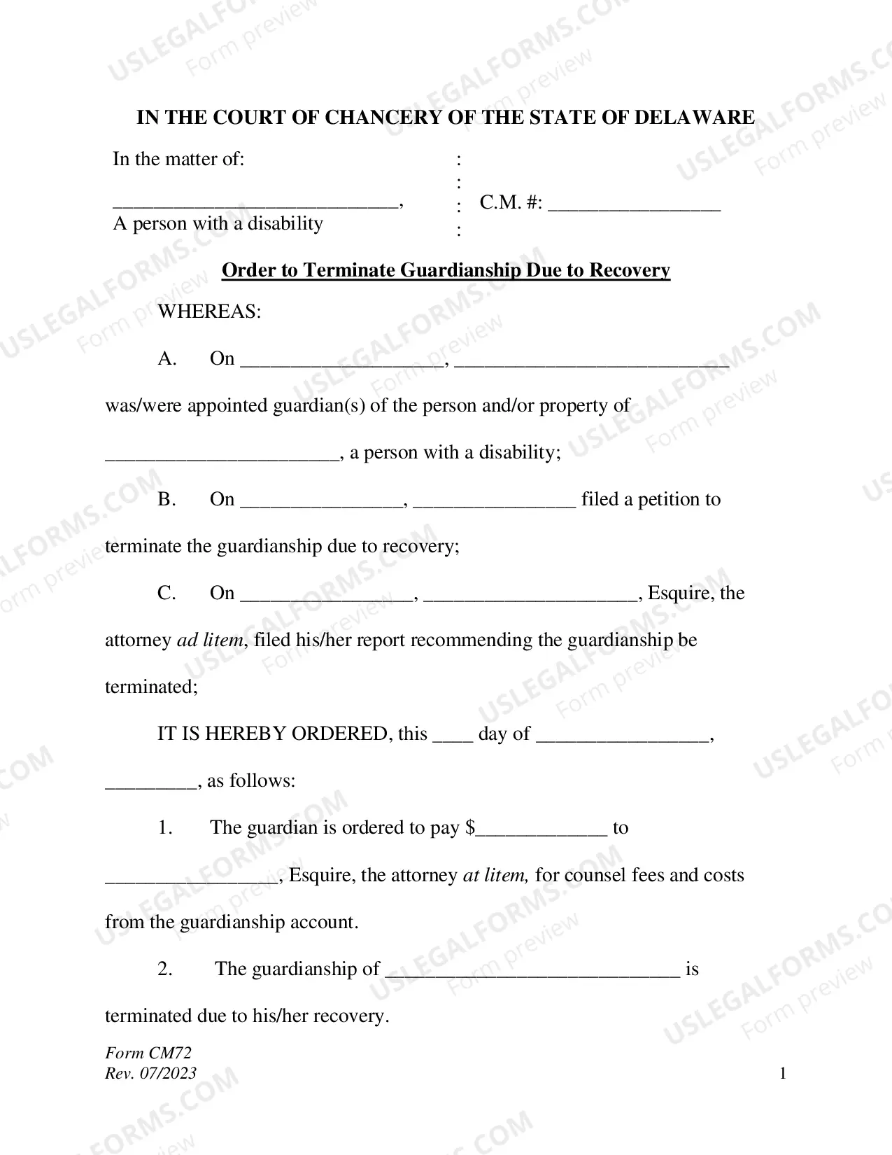 Preview Order to Terminate Due to Recovery - Final Accounting Due