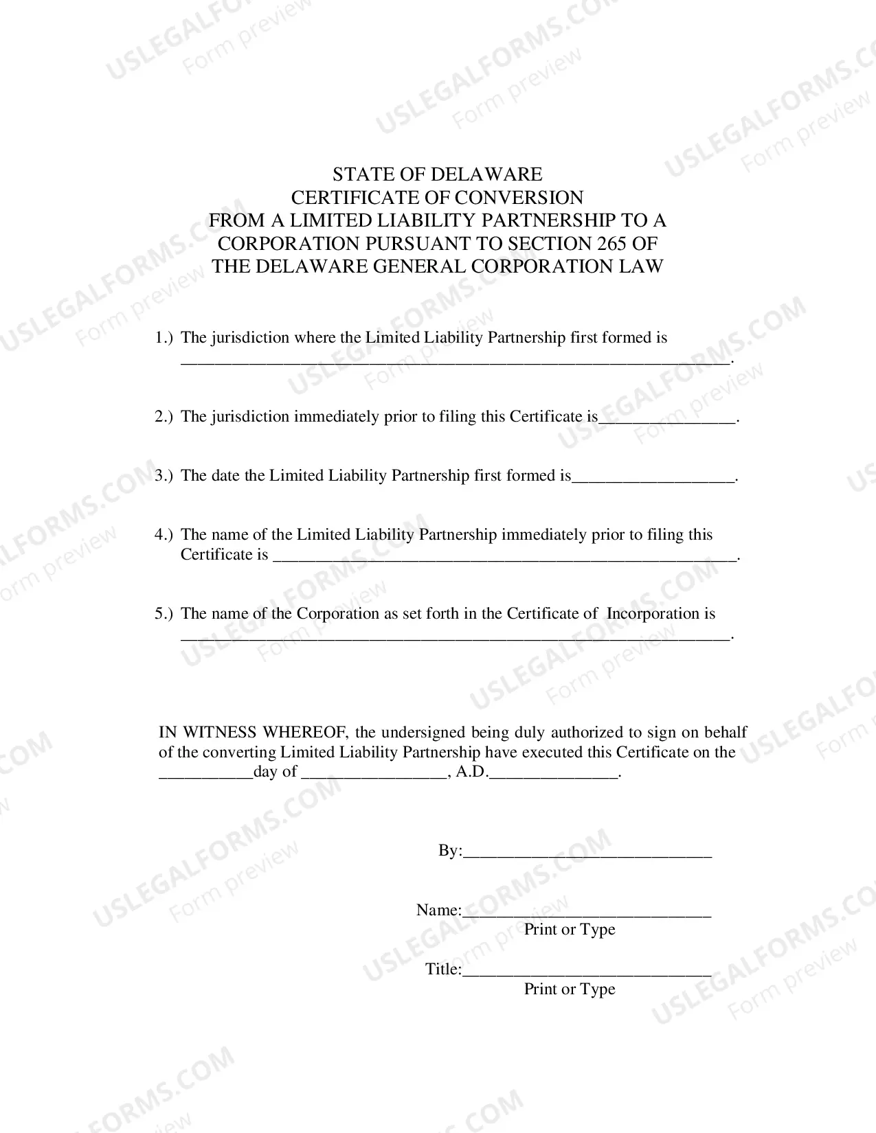 Preview Certificate of Conversion From A Limited Liability Partnership To Corporation