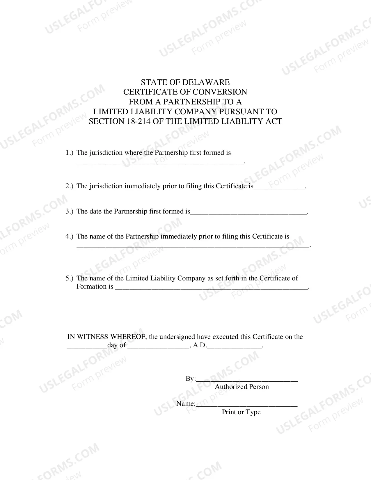 Preview Certificate of Conversion From A Partnership To Limited Liability Company