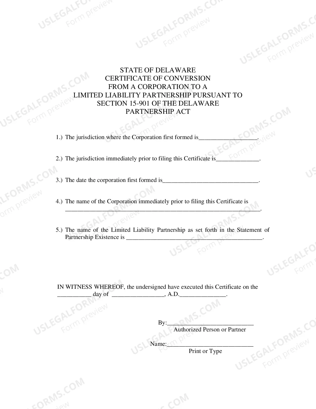 Preview Certificate of Conversion From Corporation To Limited Liability Partnership