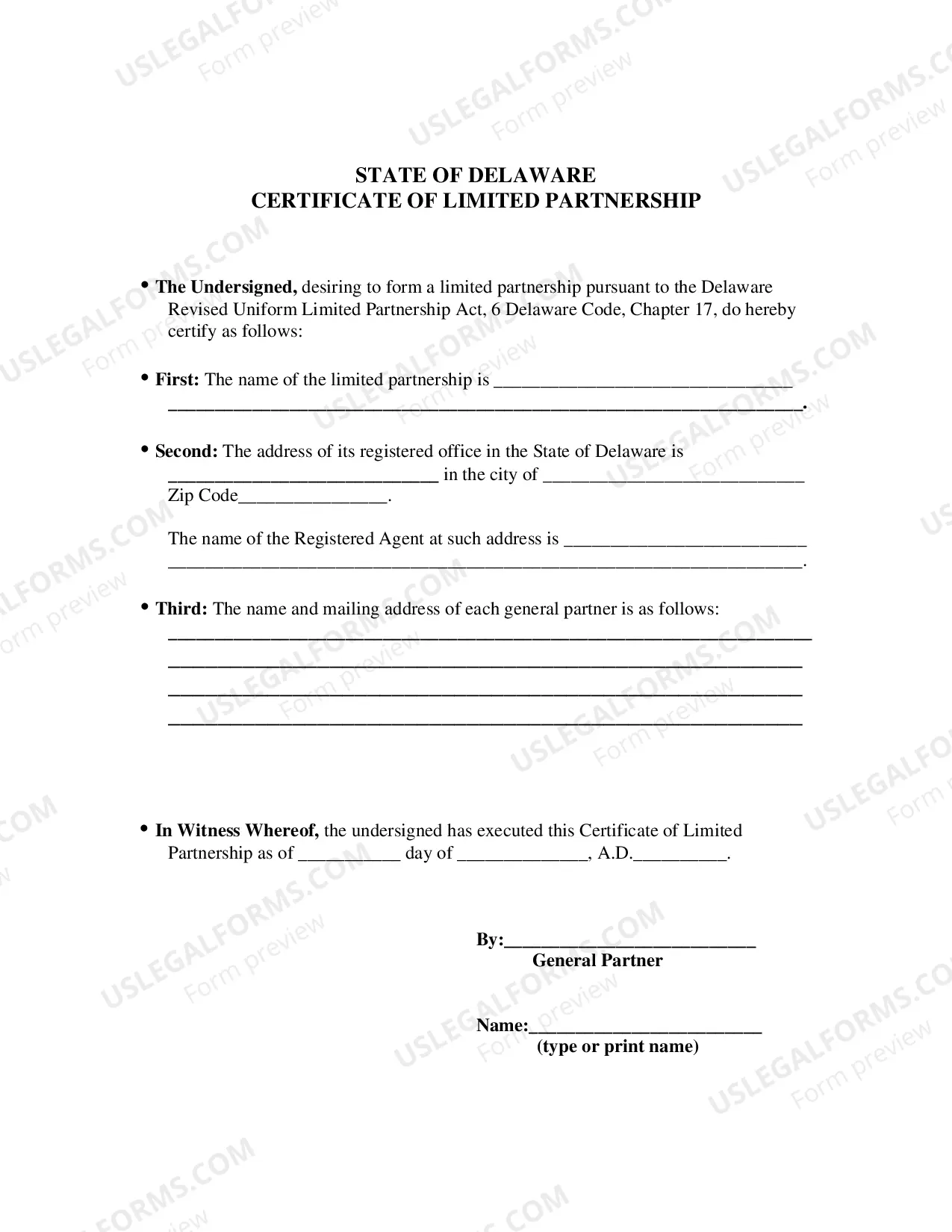 Preview Certificate of Conversion From Partnership To Limited Partnership