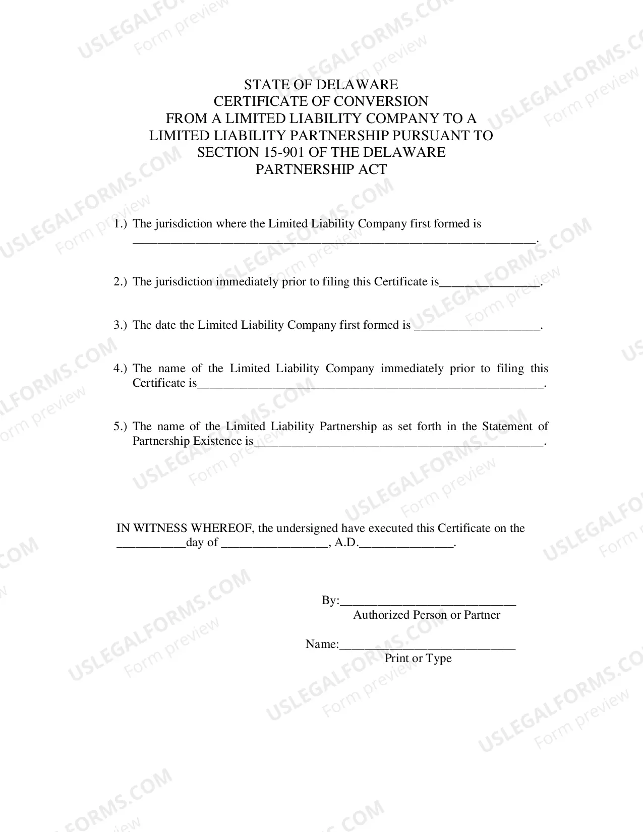 Preview Certificate of Conversion From Limited Liability Company To Limited Liability Partnership