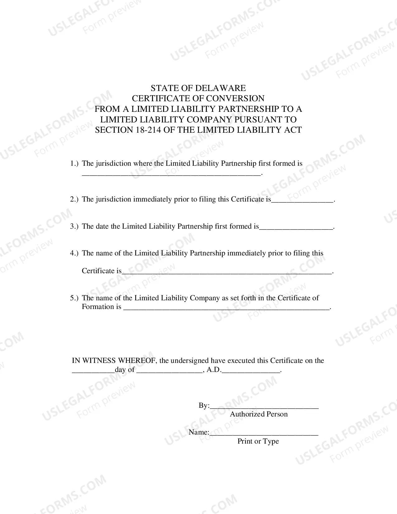 Preview Certificate of Conversion From Limited Liability Partnership To Limited Liability Company