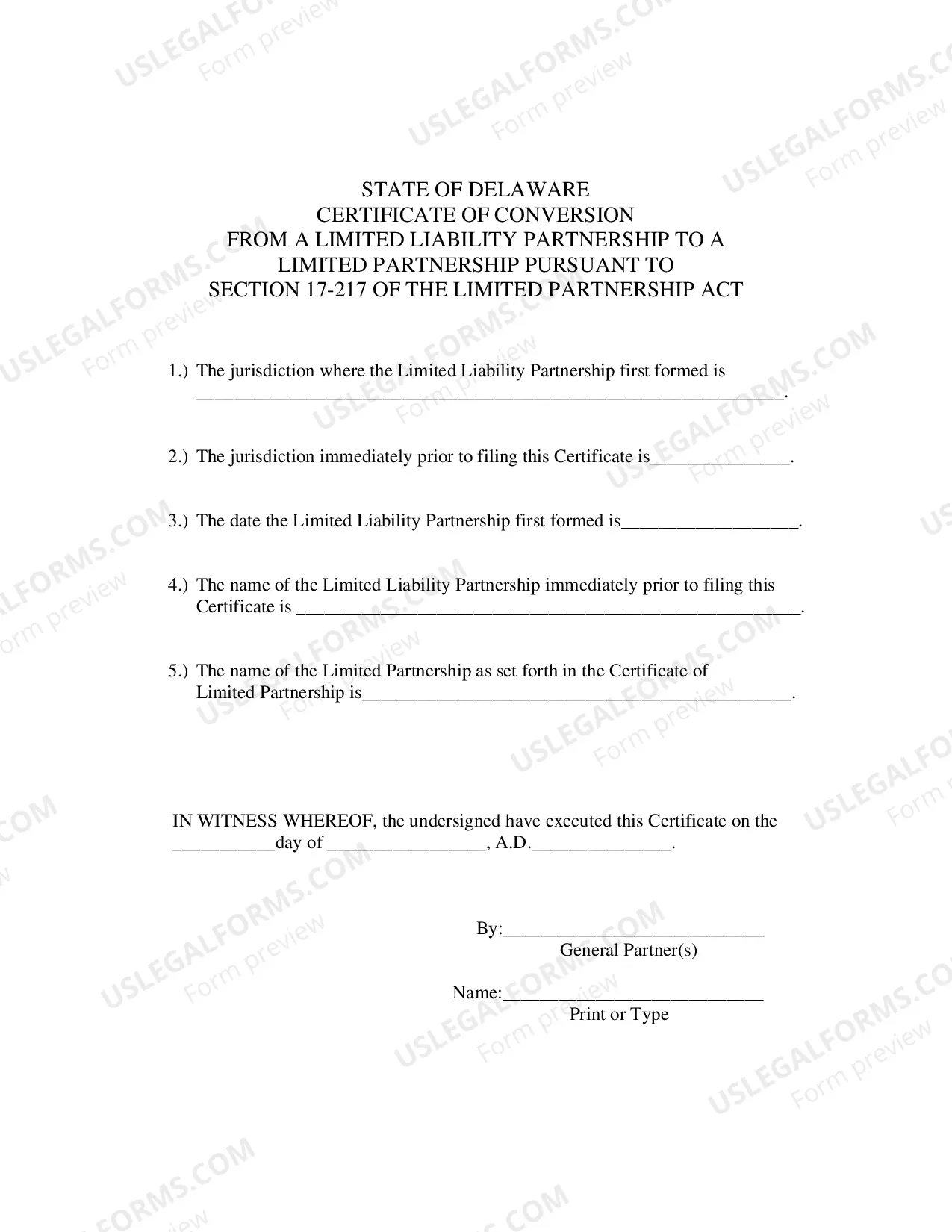 Preview Certificate of Conversion From Limited Liability Partnership To Limited Partnership
