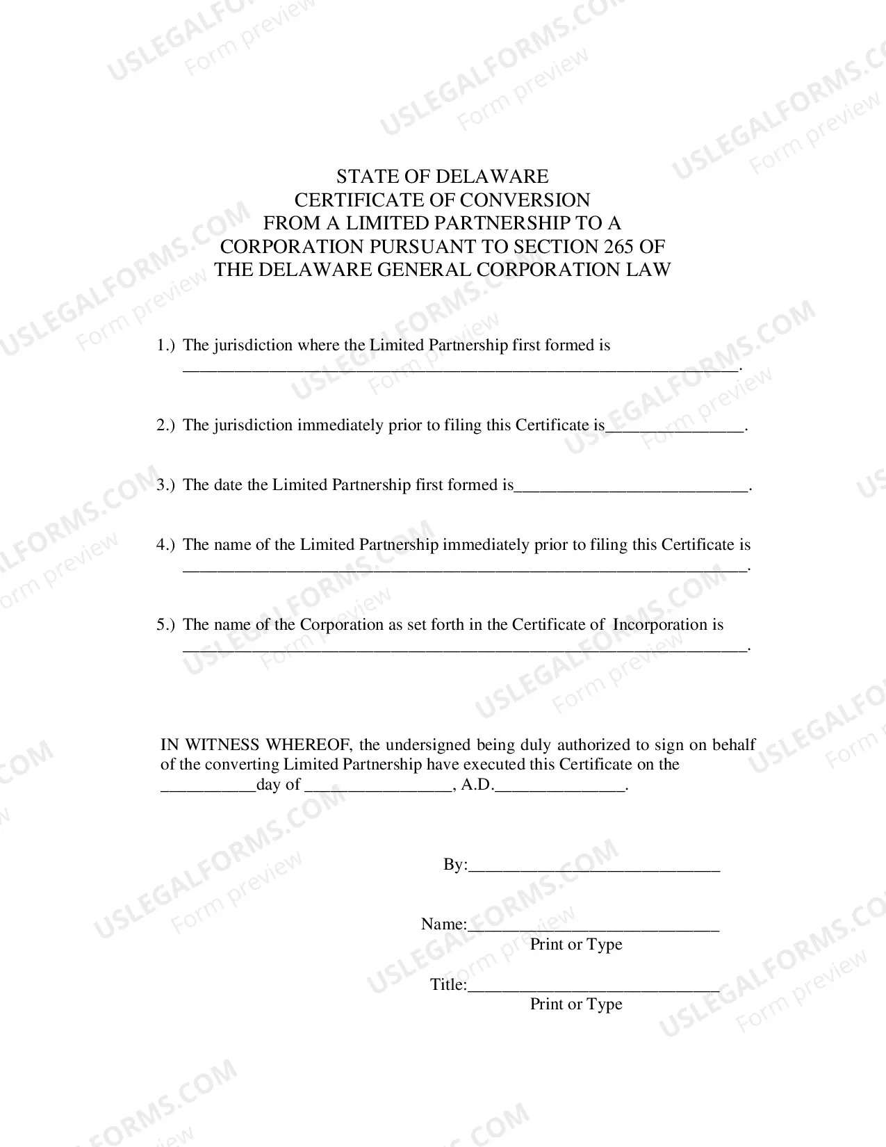 Preview Certificate of Conversion From Limited Partnership To Corporation