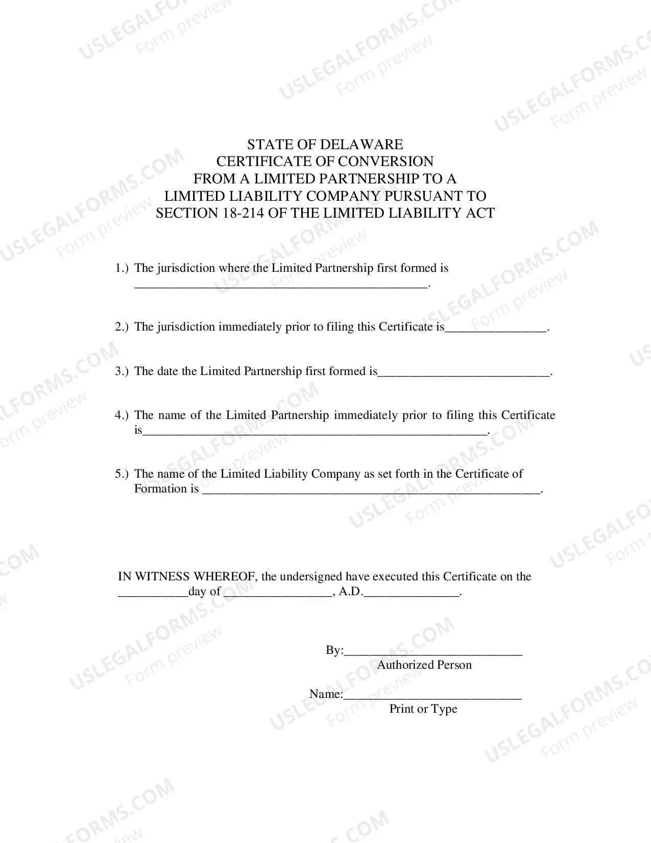 Preview Certificate of Conversion From Limited Partnership To Limited Liability Company