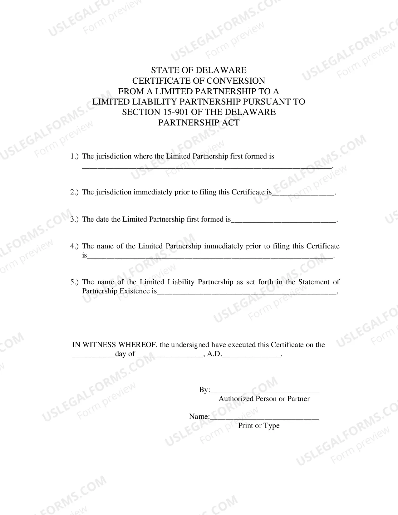 Preview Certificate of Conversion From Limited Partnership To Limited Liability Partnership