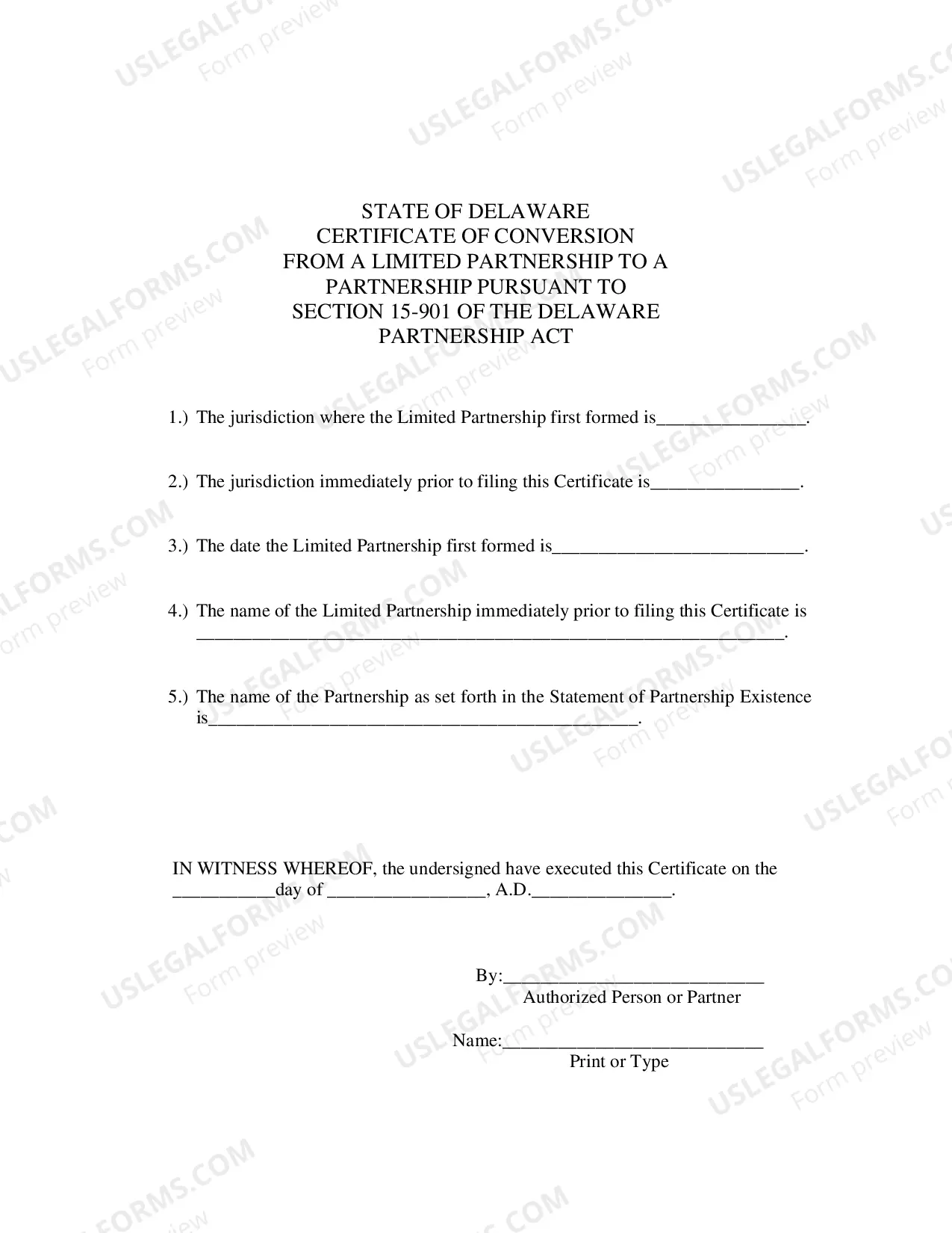 Preview Certificate of Conversion From Limited Partnership To Partnership