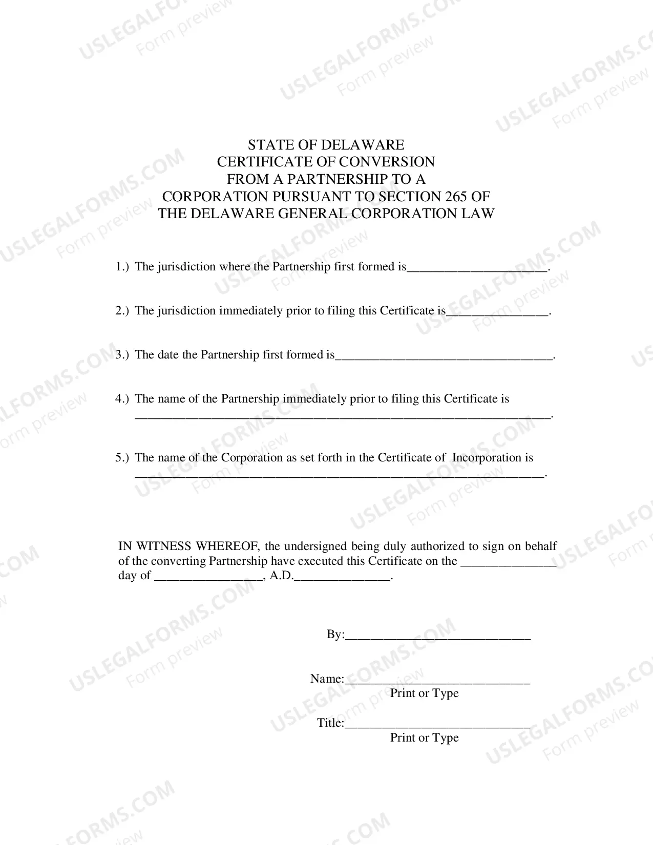 Preview Certificate of Conversion From Partnership To Corporation