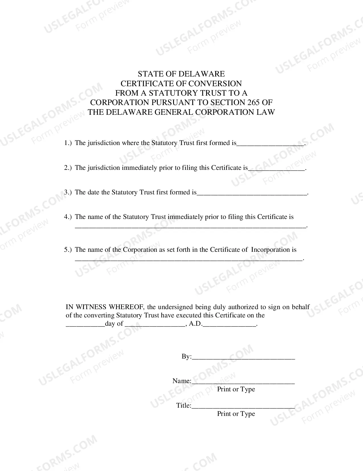 Preview Certificate of Conversion From Statutory Trust To Corporation