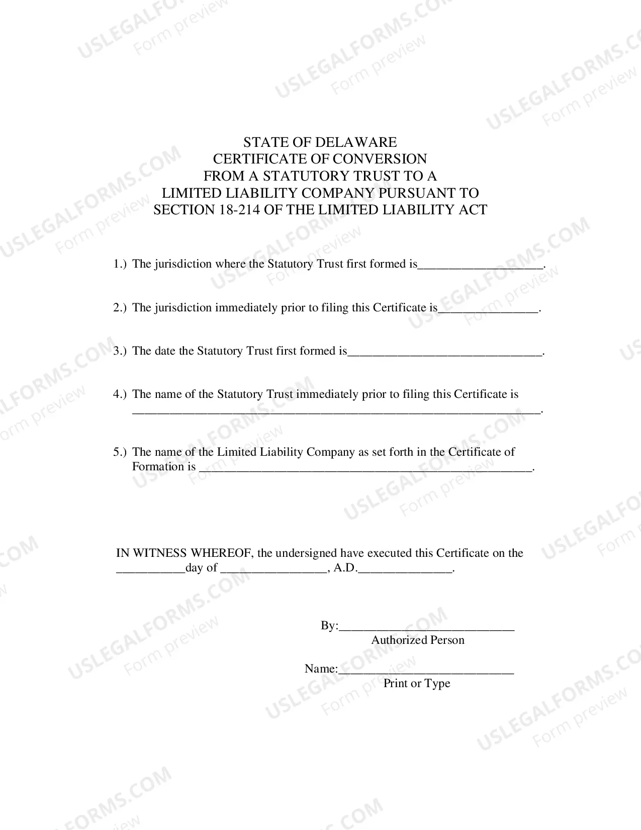 Preview Certificate of Conversion From Statutory Trust To Limited Liability Company