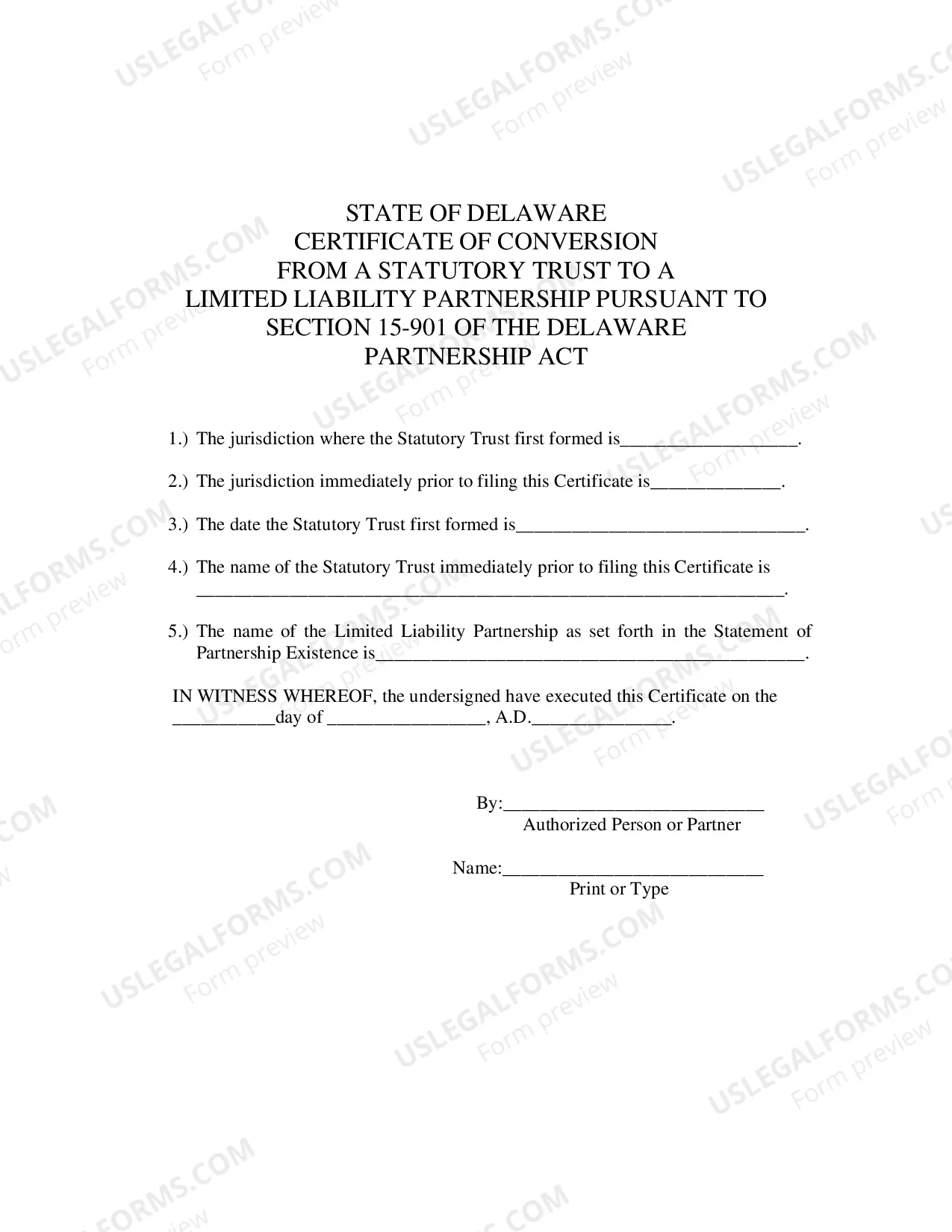 Preview Certificate of Conversion From Statutory Trust To Limited Liability Partnership