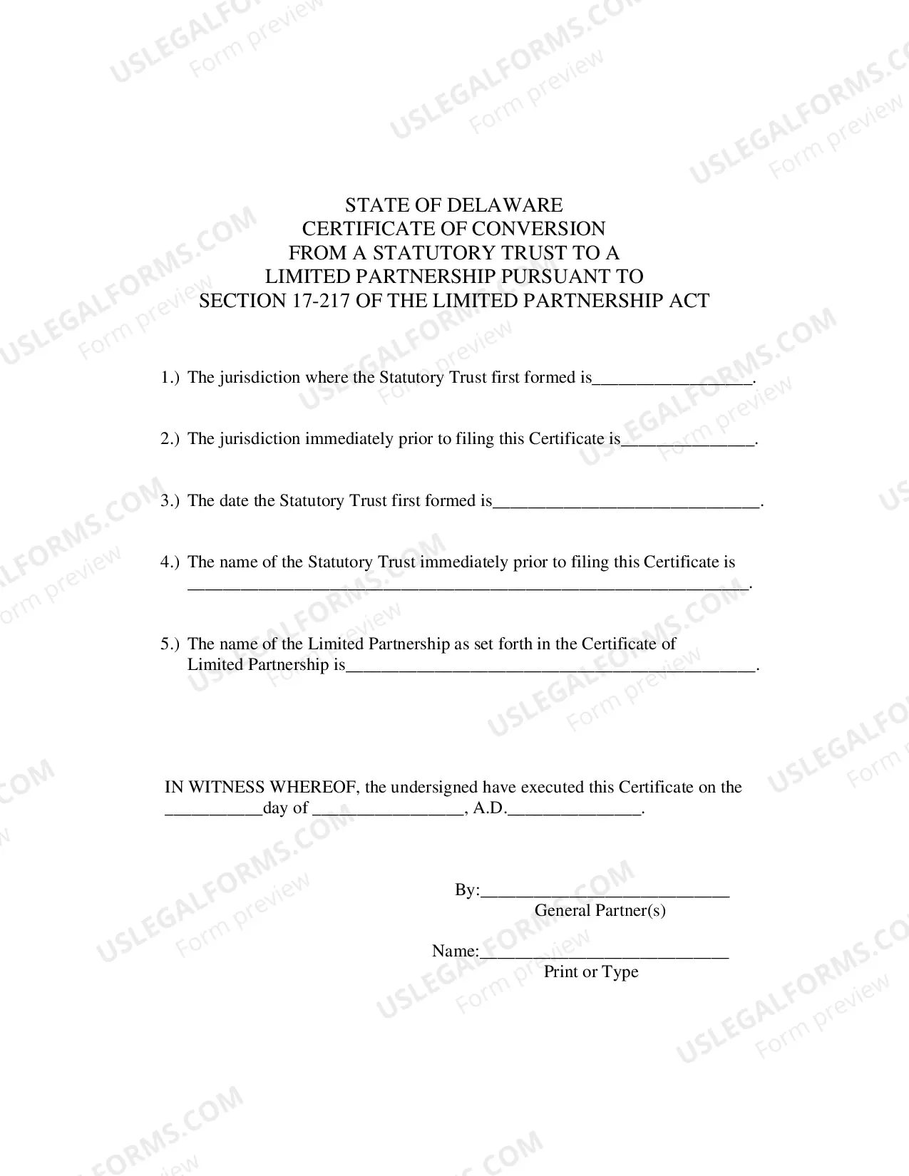 Preview Certificate of Conversion From Statutory Trust To Limited Partnership