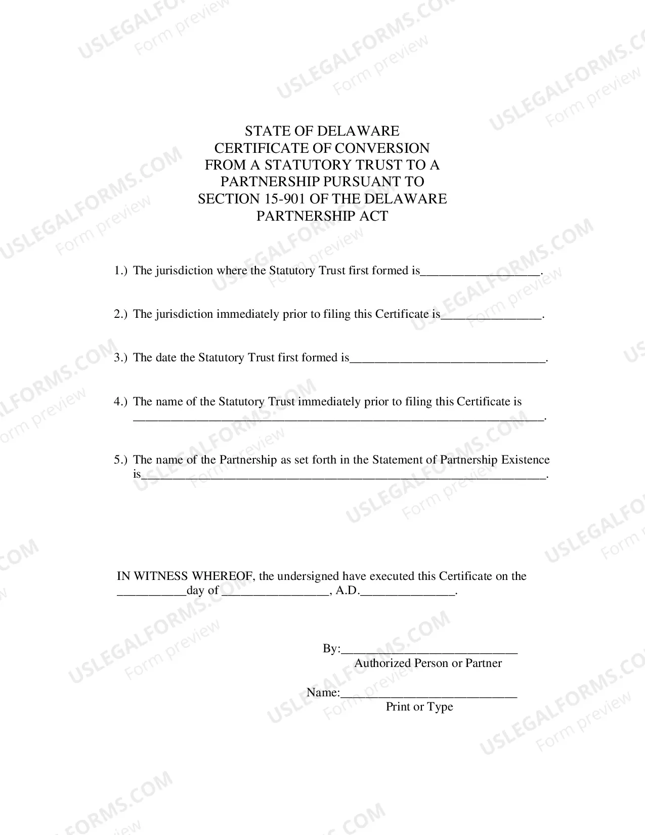 Preview Certificate of Conversion From Statutory Trust To Partnership