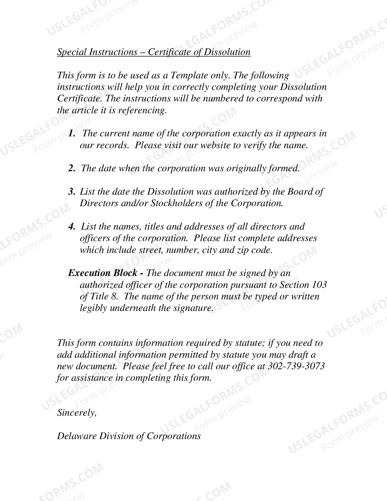 Preview Certificate of Dissolution (Stock Corporation)