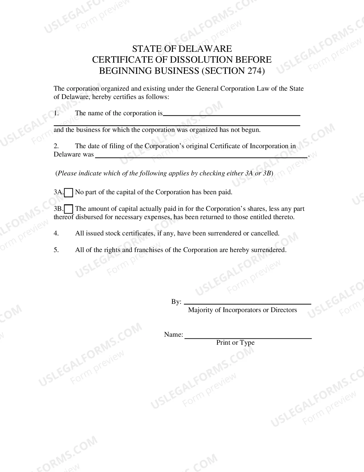 Preview Dissolution - Section 276b - before beginning of business