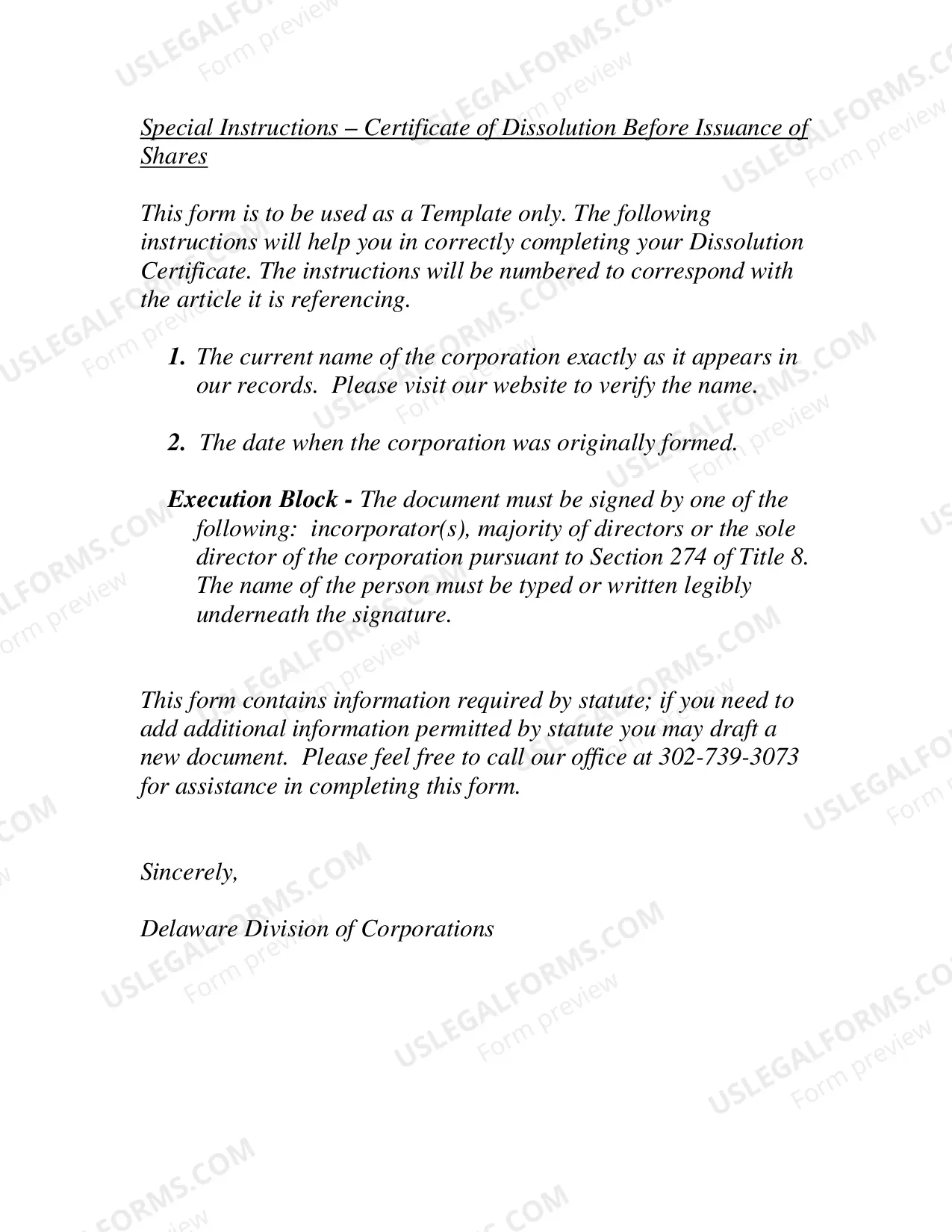 Preview Dissolution - Section 274 - before issuance of shares
