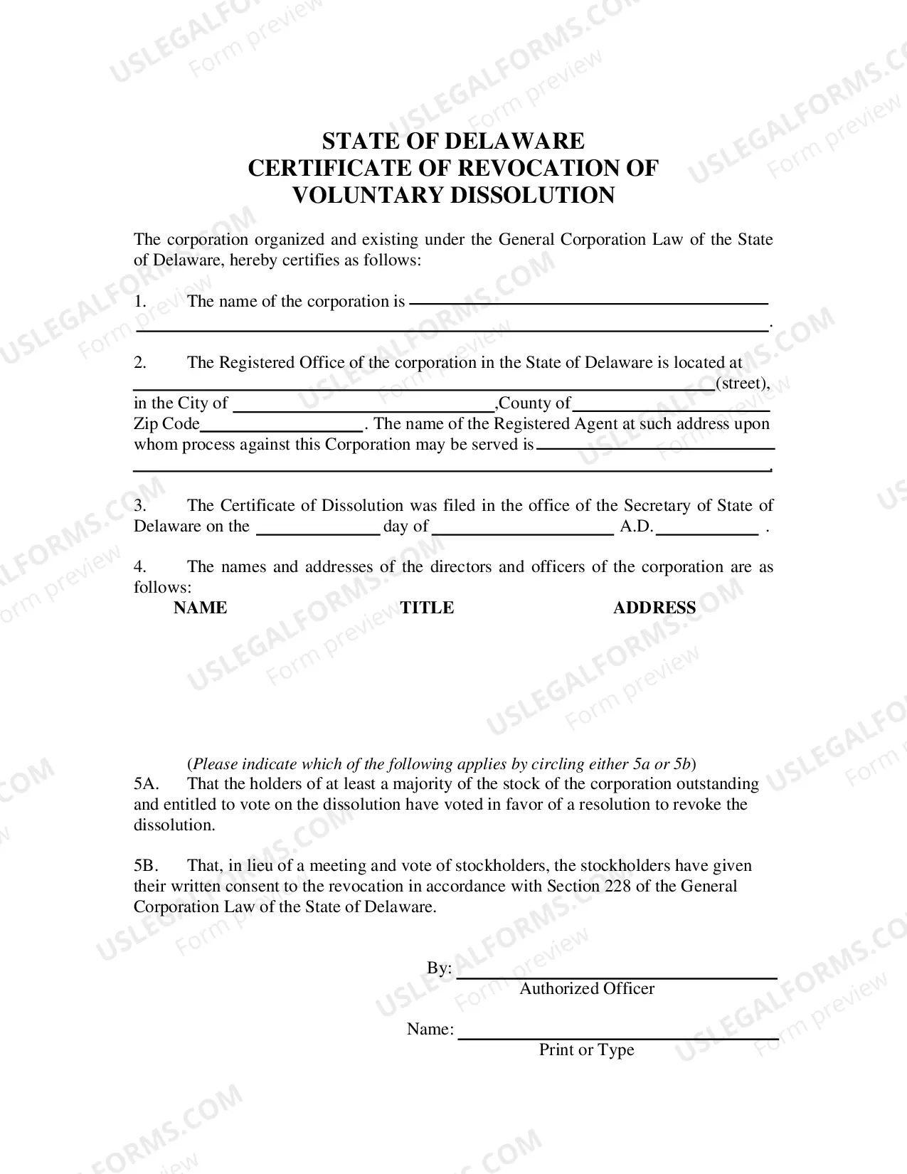 Preview Revocation of Voluntary Dissolution (Certificate Or Revocation of Voluntary Dissolution)