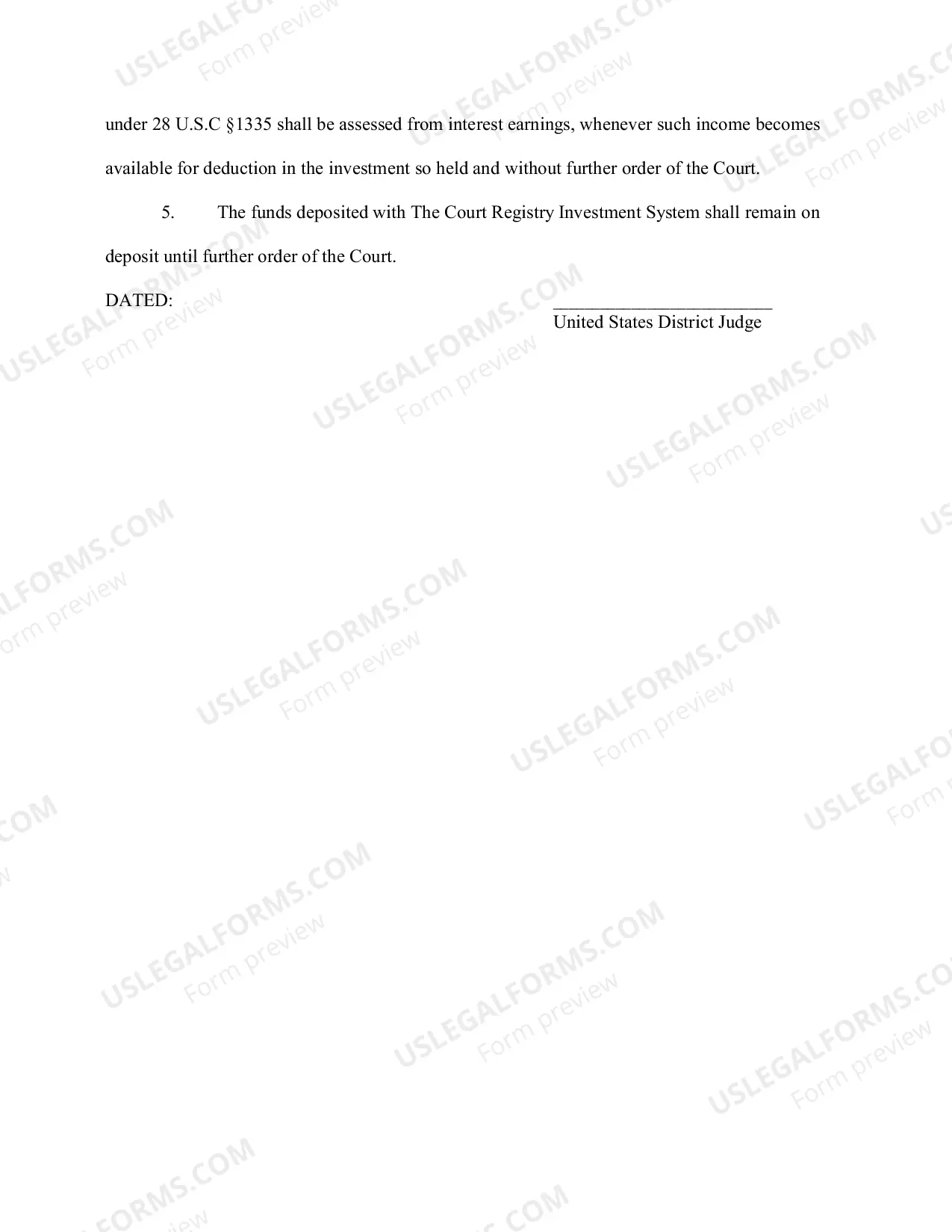Preview Proposed Order re Interpleader Deposits