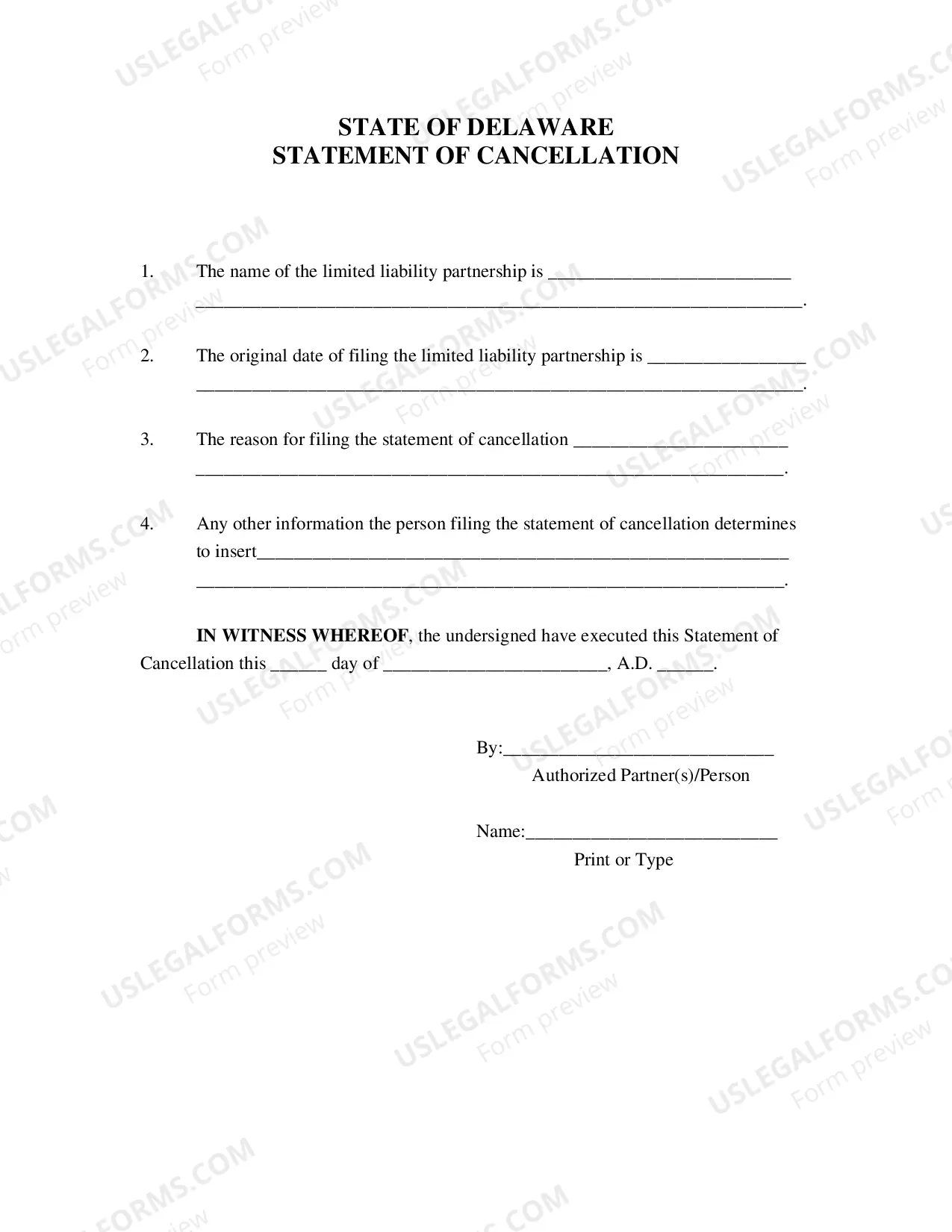 Preview Statement of Cancellation ofLimited Liability Partnership