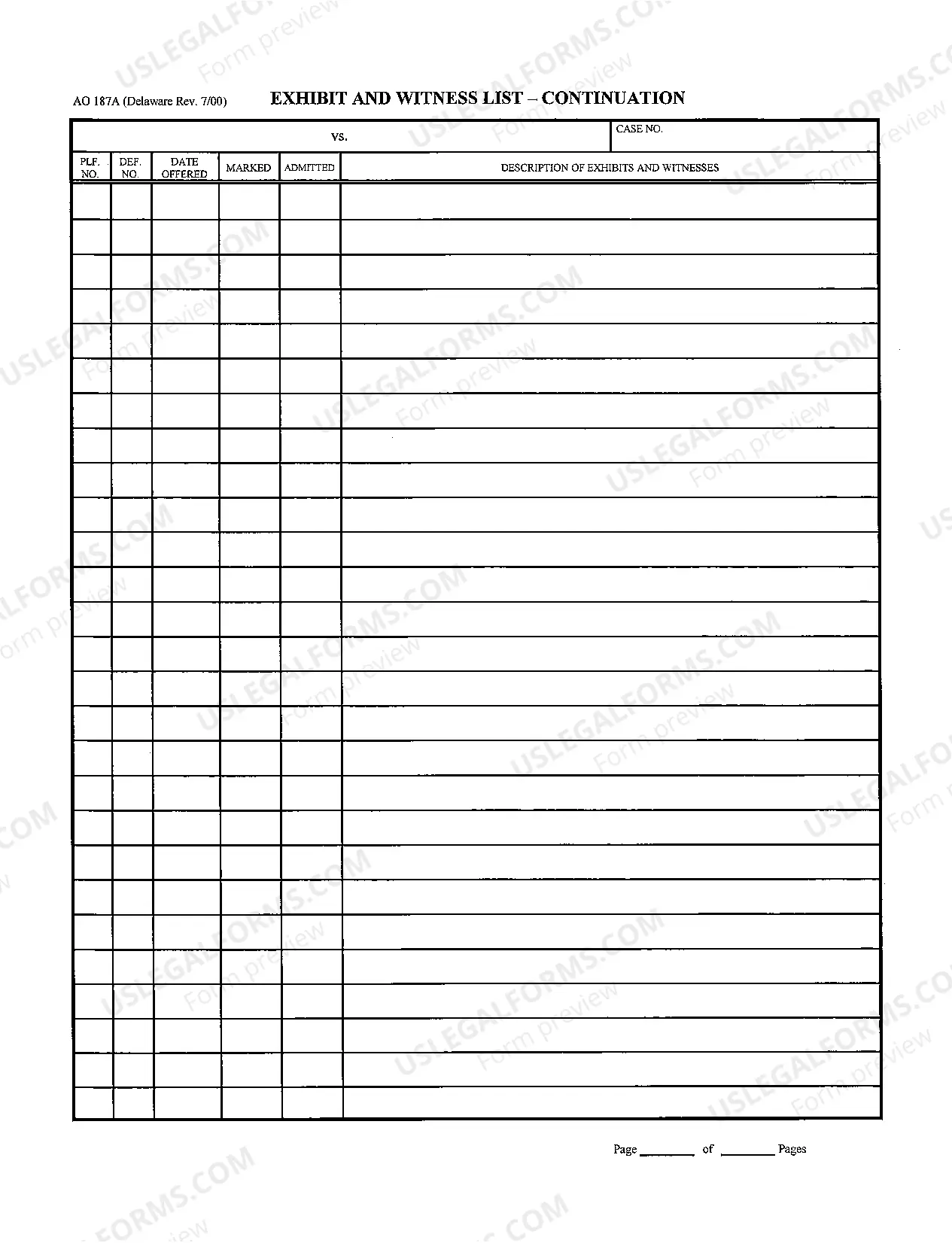 Preview Exhibit and Witness List - (DE)