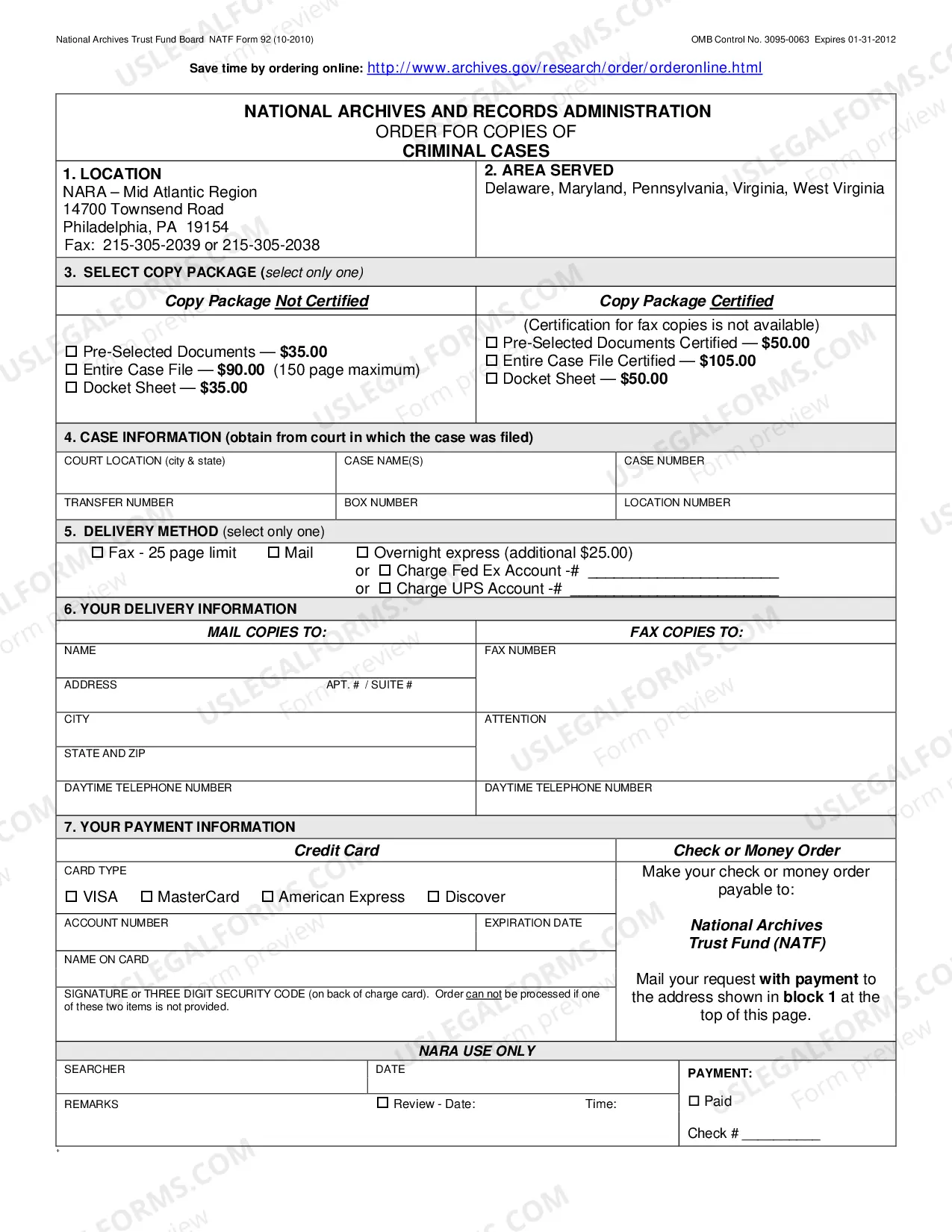 Preview National Archives and Records Administration - Order for Criminal Case