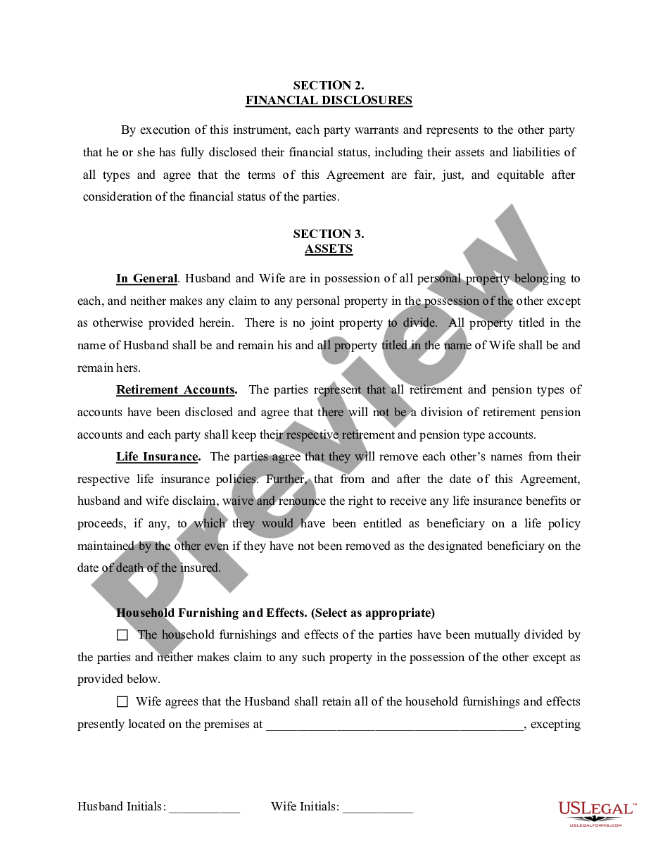page 3 Marital Legal Separation and Property Settlement Agreement for persons with No Children, No Joint Property or Debts where Divorce Action Filed preview