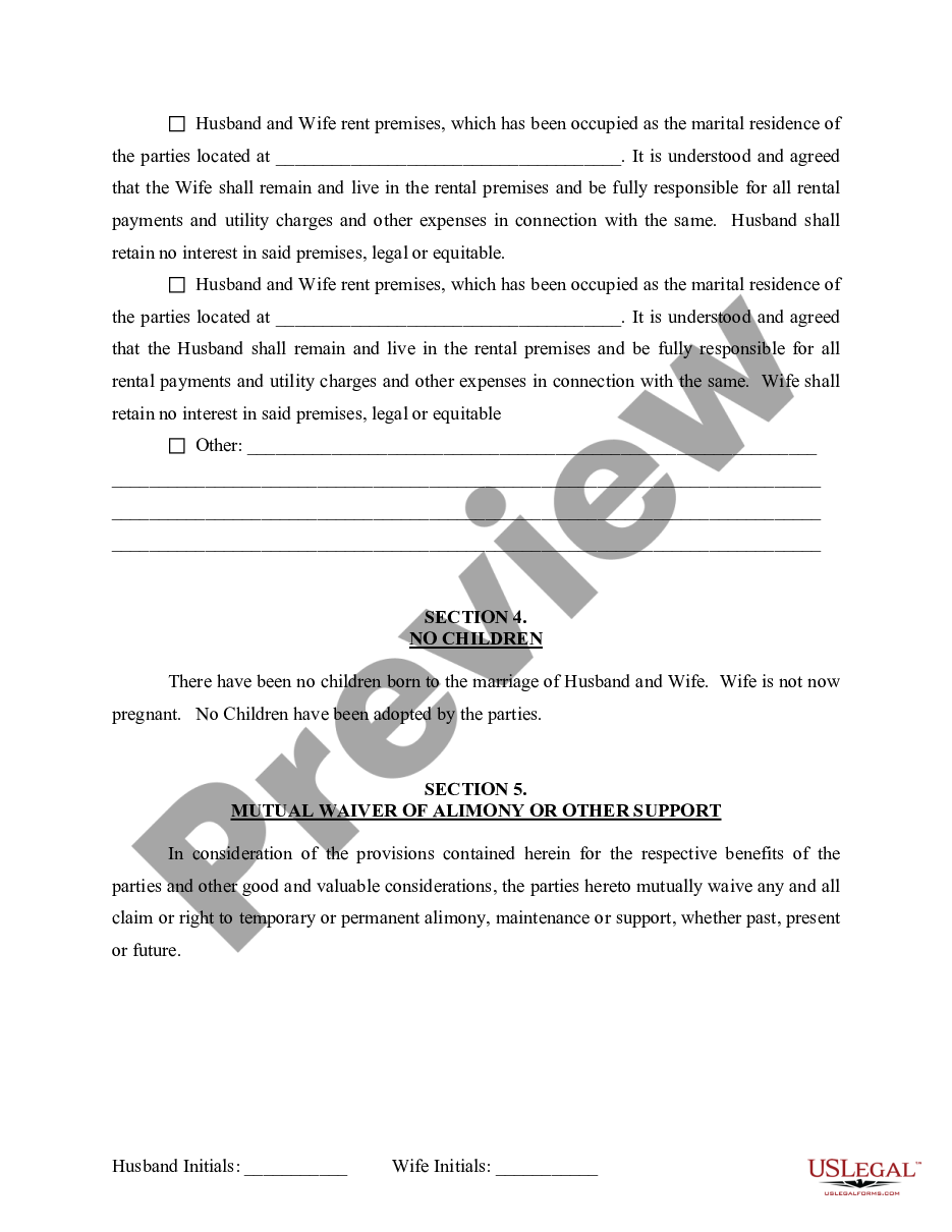 page 5 Marital Legal Separation and Property Settlement Agreement for persons with No Children, No Joint Property or Debts where Divorce Action Filed preview